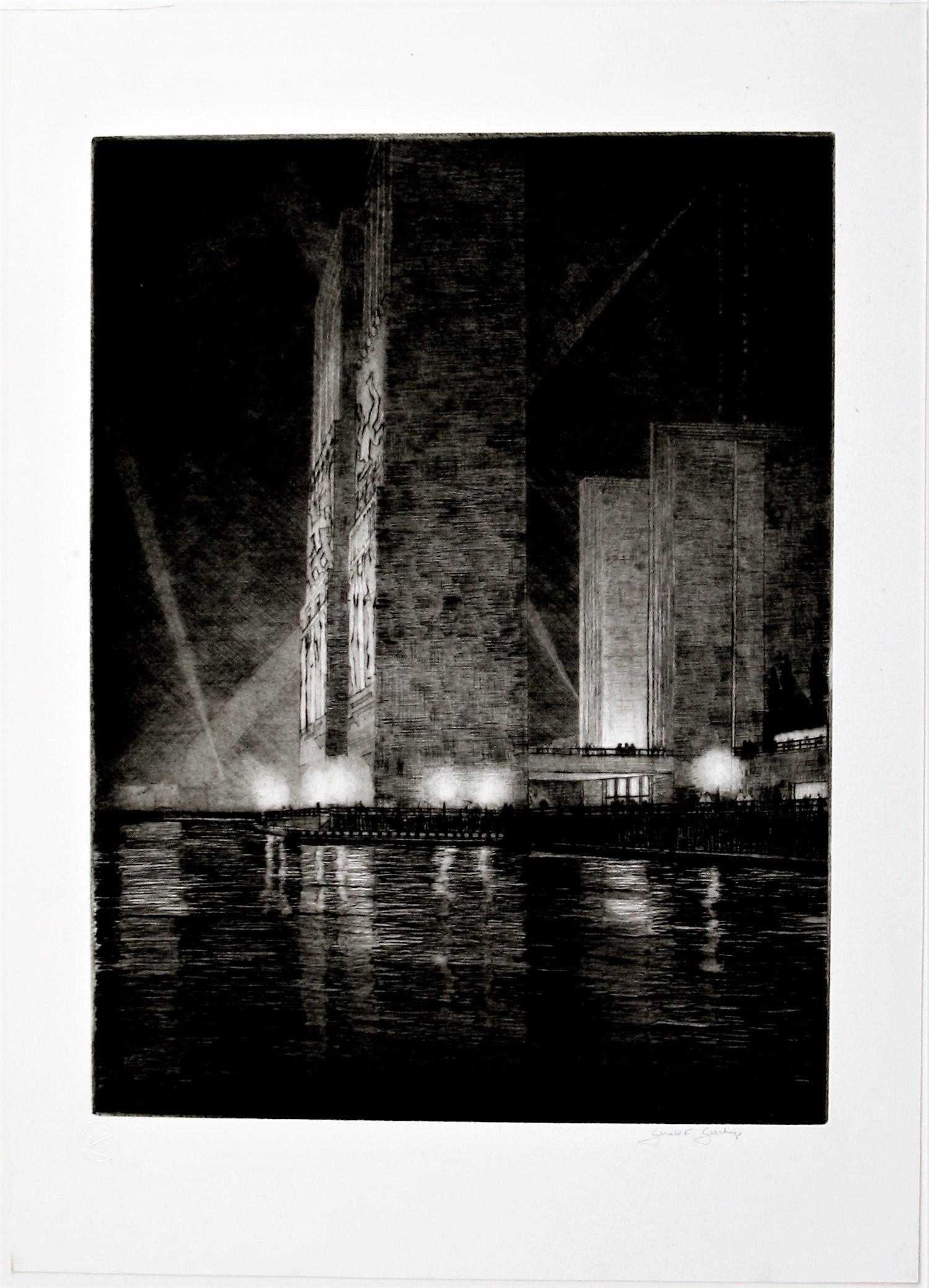 Grand Canal, Amerika (Elektrikgebäude bei Nacht) – Print von Gerald Geerlings
