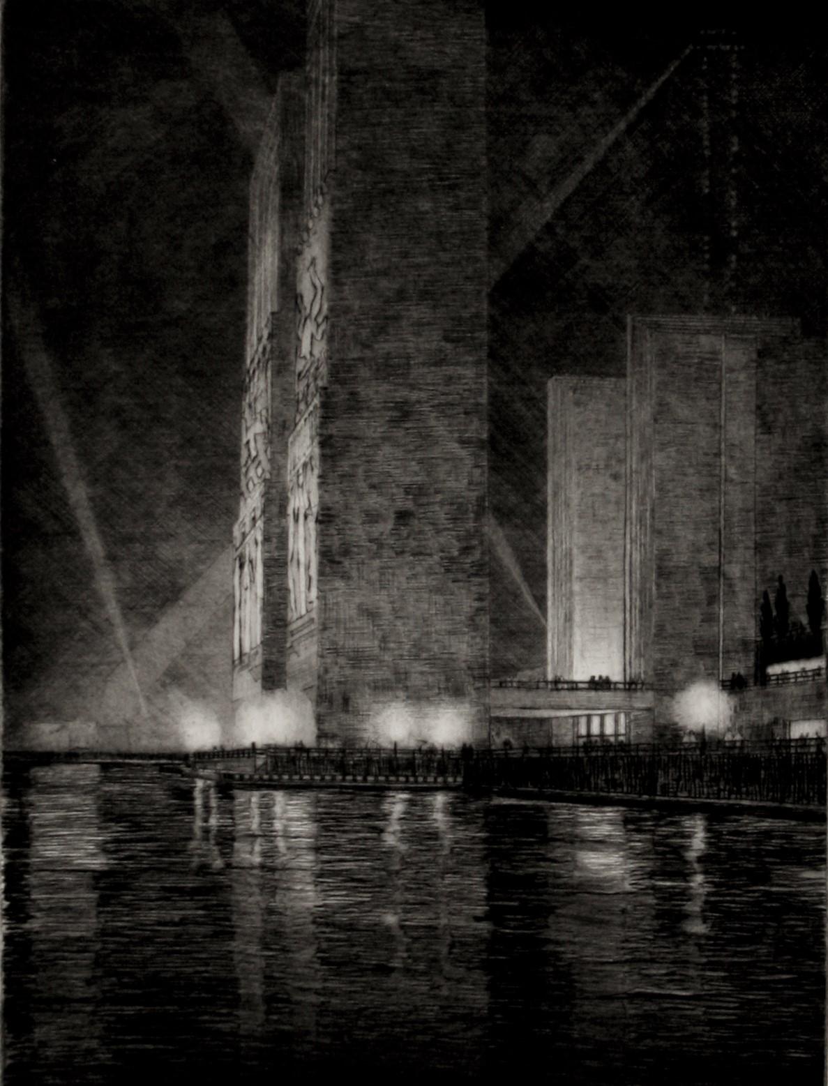 Grand Canal, Amerika (Elektrikgebäude bei Nacht) (Amerikanische Moderne), Print, von Gerald Geerlings
