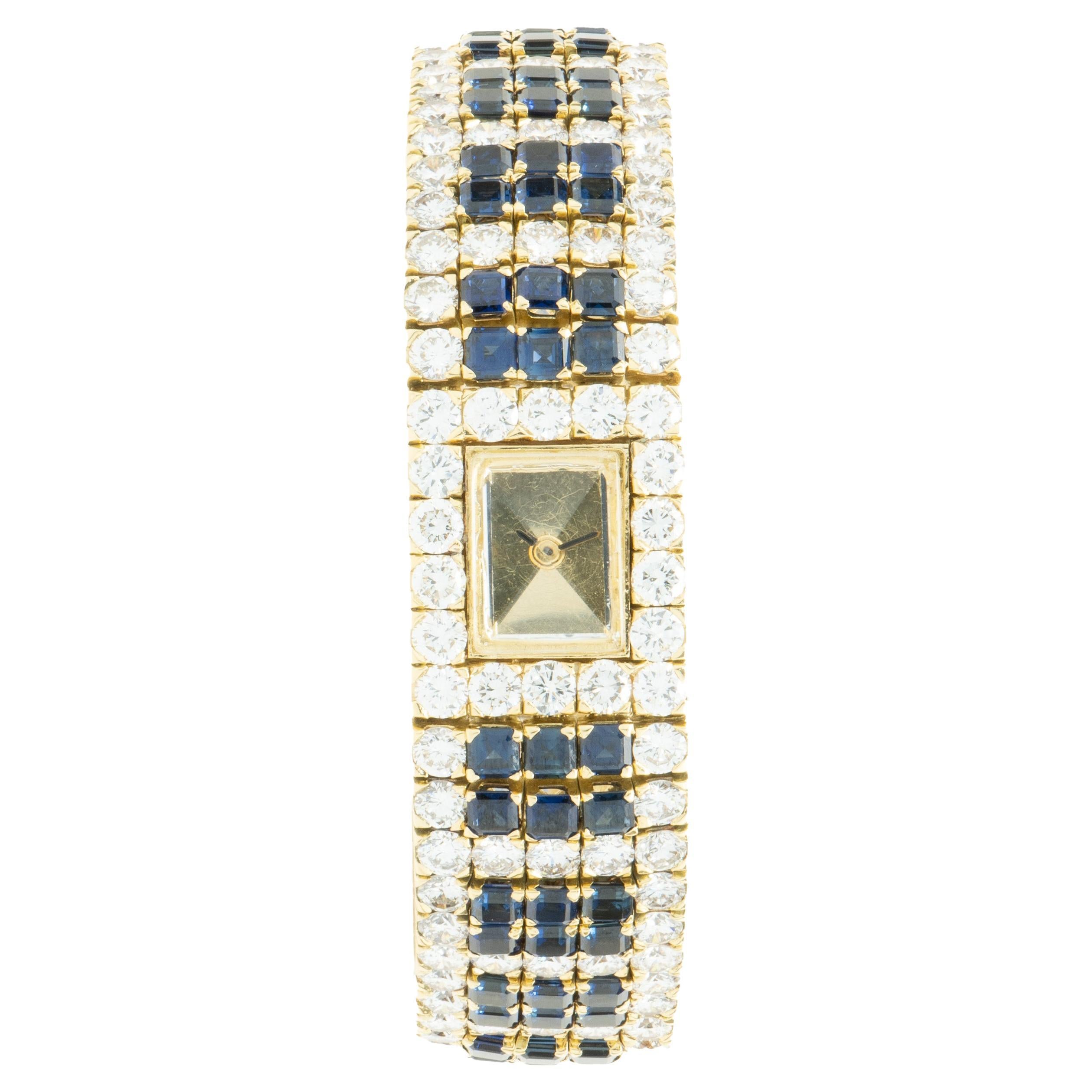 Gerald Genta 18 Karat Yellow Gold Diamond and Sapphire Link Bracelet Watch