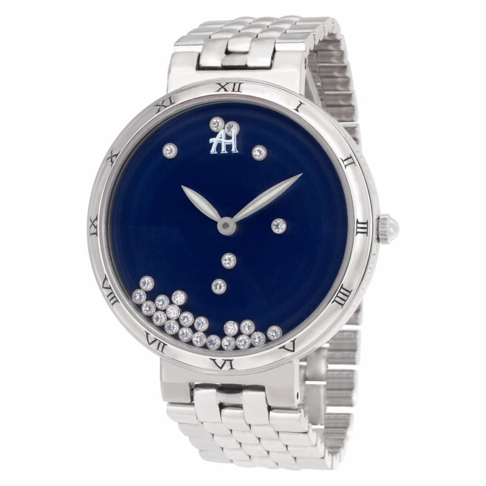 Gerald Genta Champagne G3346A 18 Karat White Gold Blue Dial Quartz Watch In Excellent Condition For Sale In Miami, FL