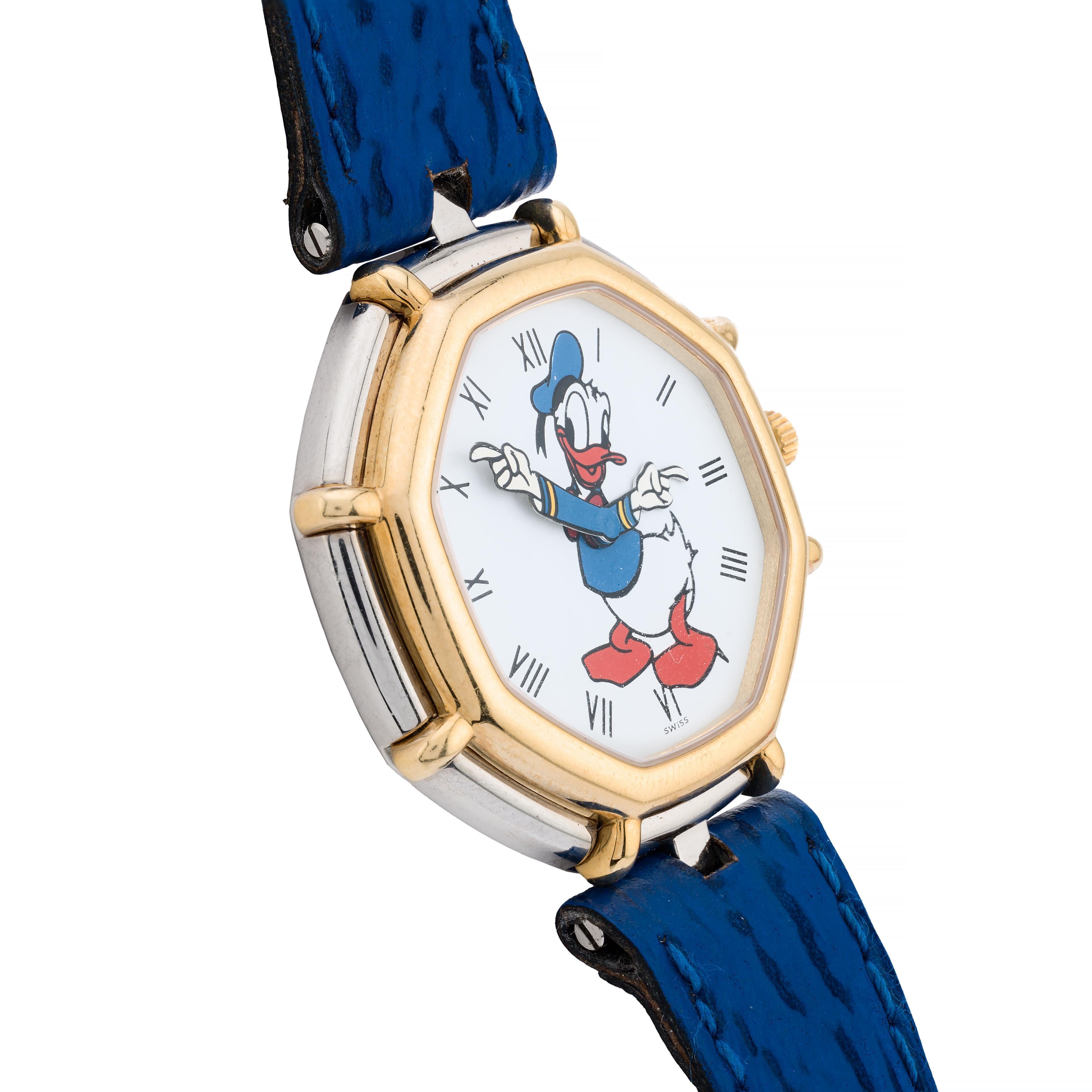 Gerald Genta für Disney Donald Duck Armbanduhr aus 18 Karat Gold und Edelstahl (Zeitgenössisch)