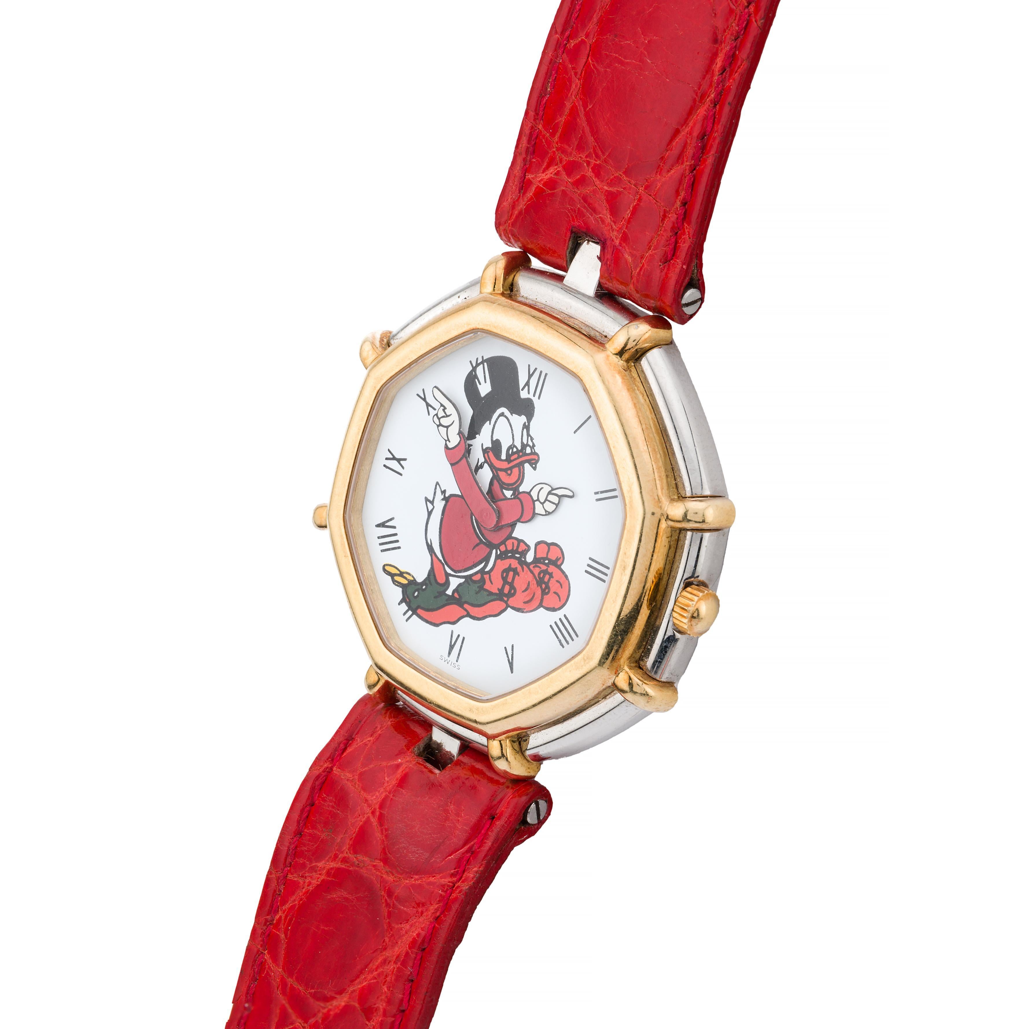 Gerald Genta for Disney Scrooge McDuck 18K Gold & Stainless Steel Wrist Watch In Excellent Condition In Boston, MA