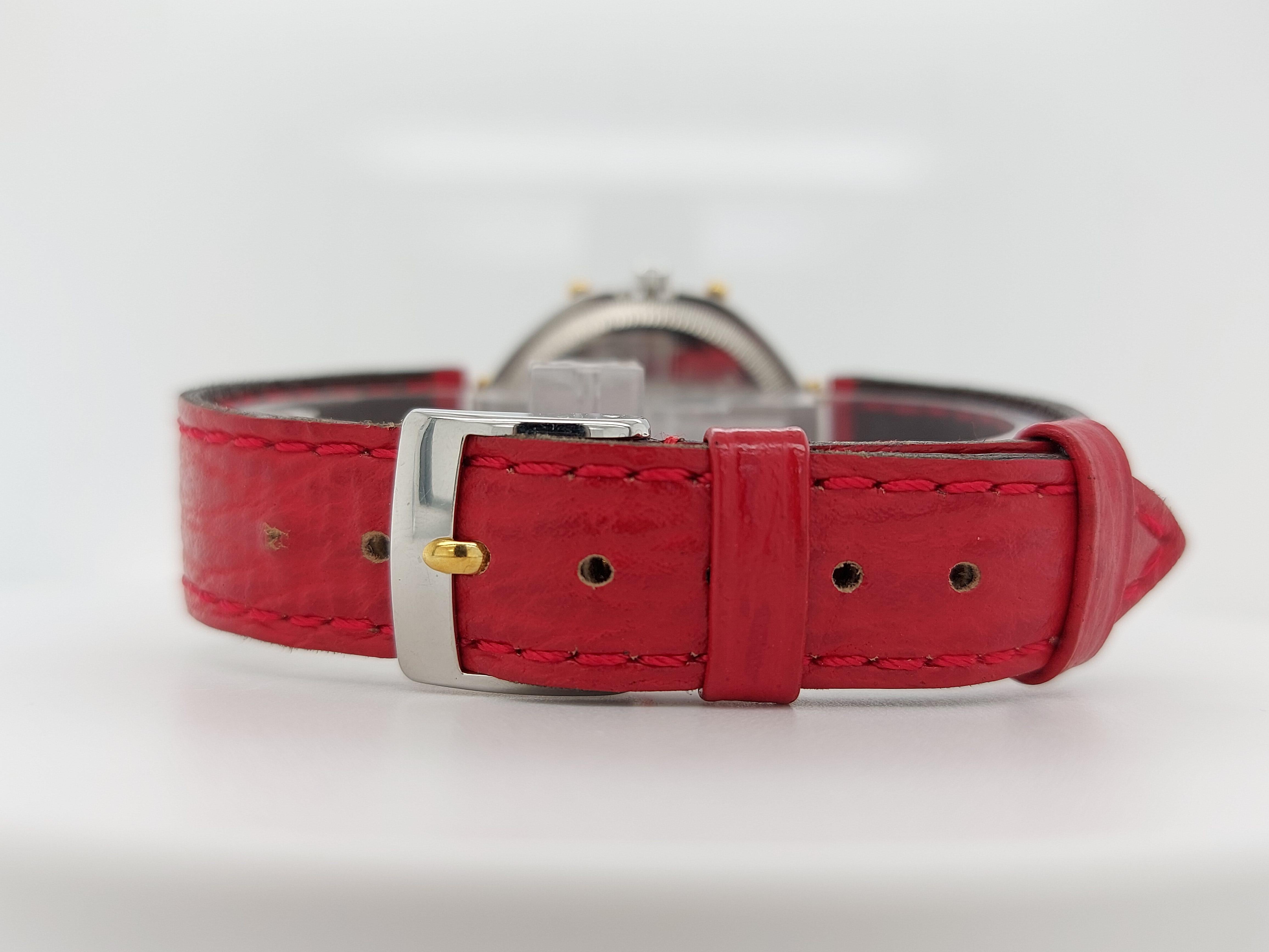 Gerald Genta Mickey Mouse Quarz-Uhr mit rotem Lederarmband im Angebot 1