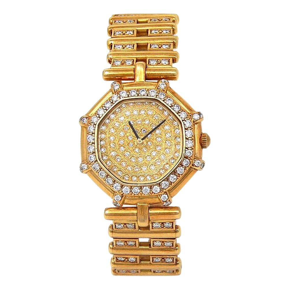 Gerald Genta Octagonal 18 Karat Yellow Gold with Diamonds Watch Quartz G.2460.7 For Sale