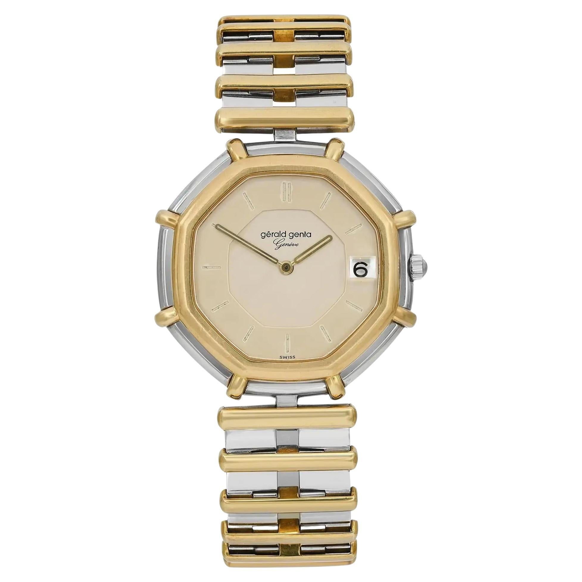 Gerald Genta Octagonal 18K Yellow Gold Steel Champagne Dial Watch G.2860.7