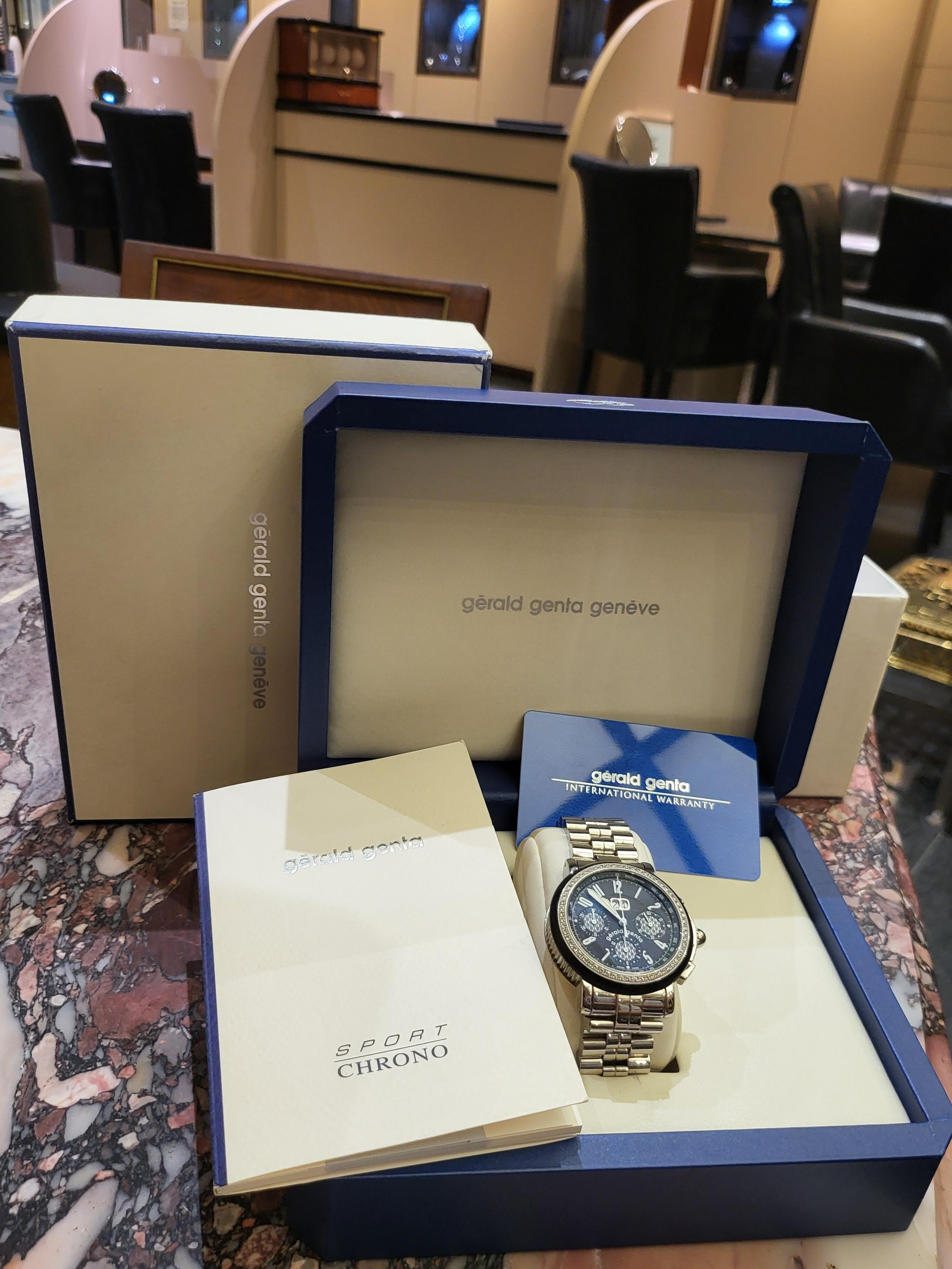 Gerald Genta Steel Chronograph Sport, Ref CHS-X-10, Automatic & Diamonds For Sale 6