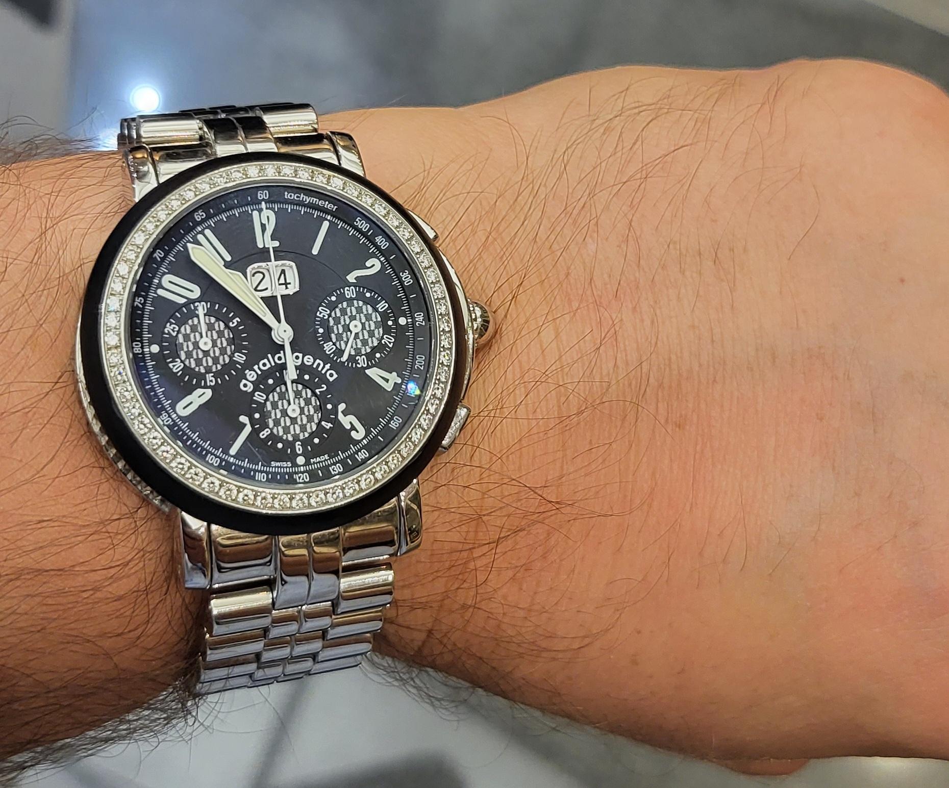 Gerald Genta Steel Chronograph Sport, Ref CHS-X-10, Automatic & Diamonds For Sale 8