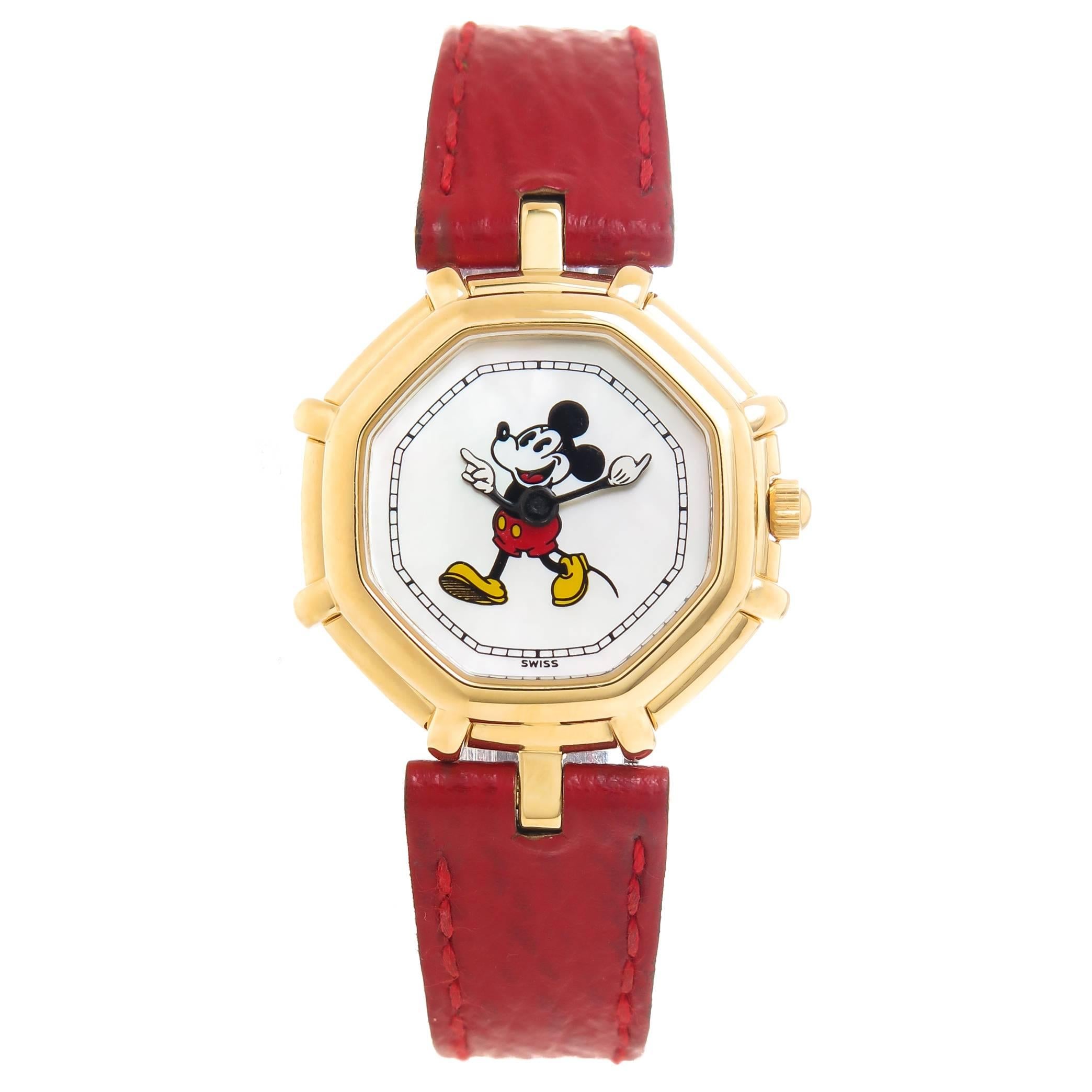 Gerald Genta Ladies Yellow Gold Mickey Mouse Quartz Wristwatch