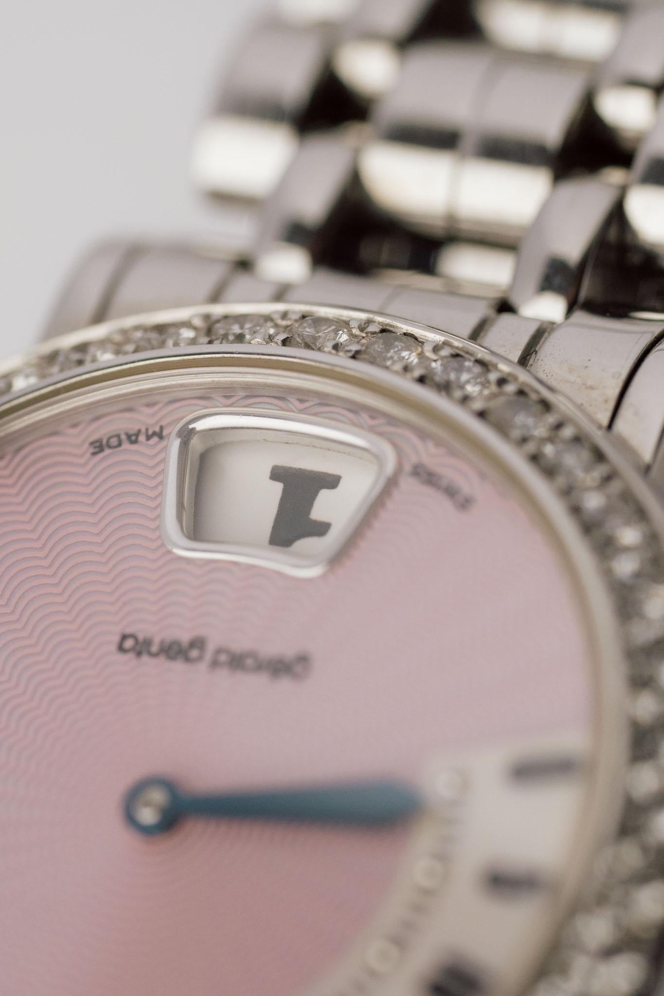 Gerald Genta	Retro G.3624 Pink Mother of Pearl Diamond Jump Hour 1990er Jahre im Angebot 1