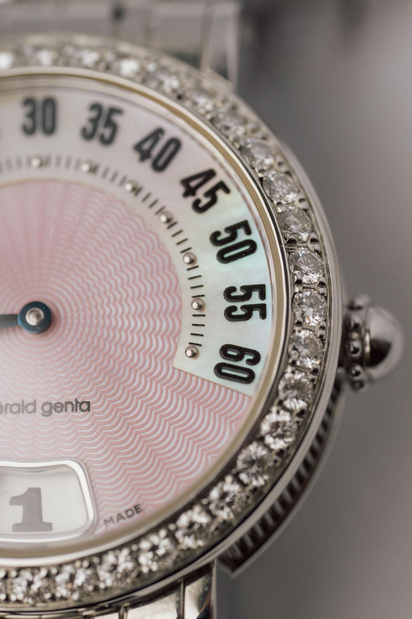 Gerald Genta	Retro G.3624 Pink Mother of Pearl Diamond Jump Hour 1990er Jahre im Angebot 3