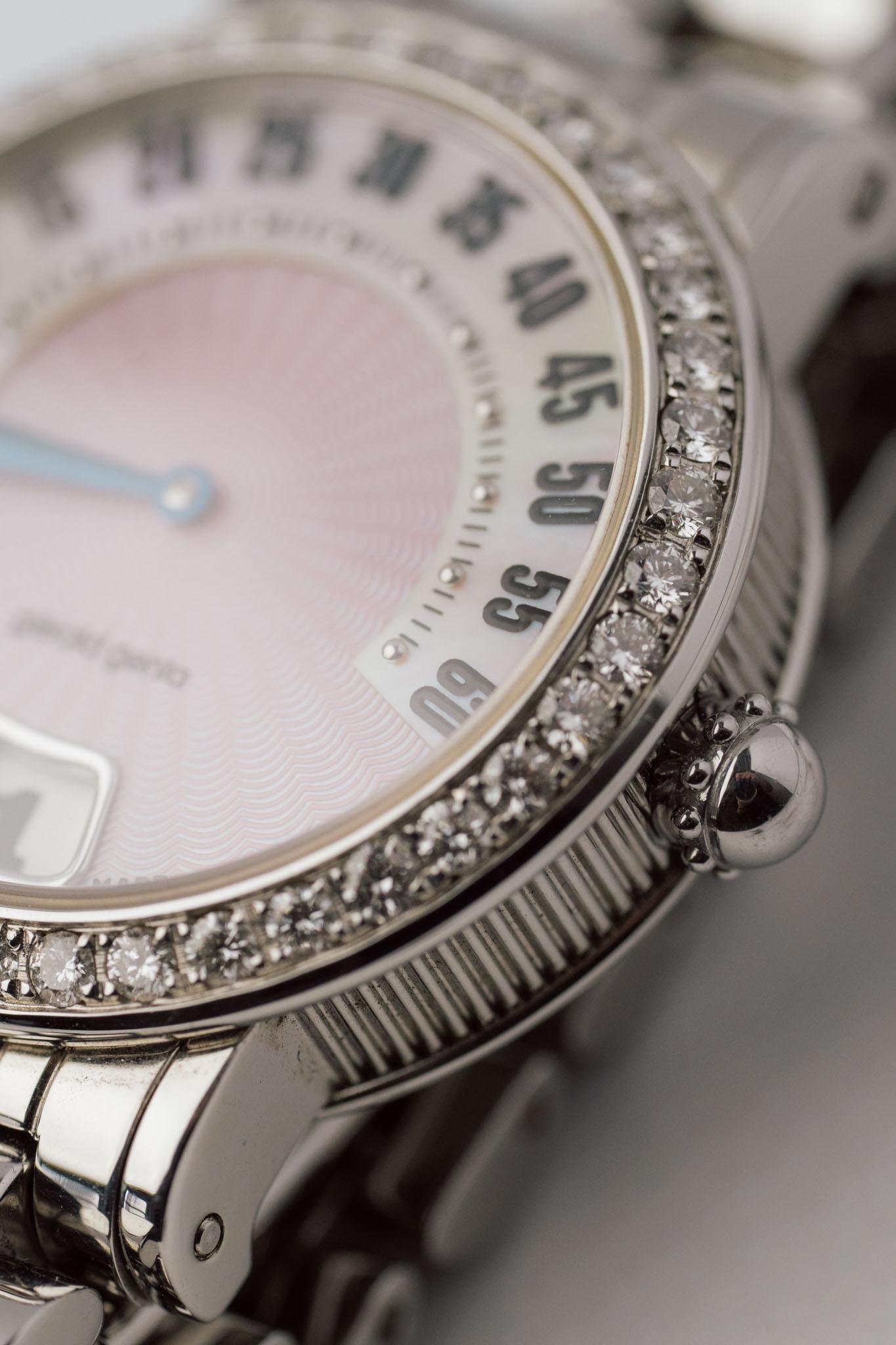 Gerald Genta	Retro G.3624 Pink Mother of Pearl Diamond Jump Hour 1990er Jahre im Angebot 4