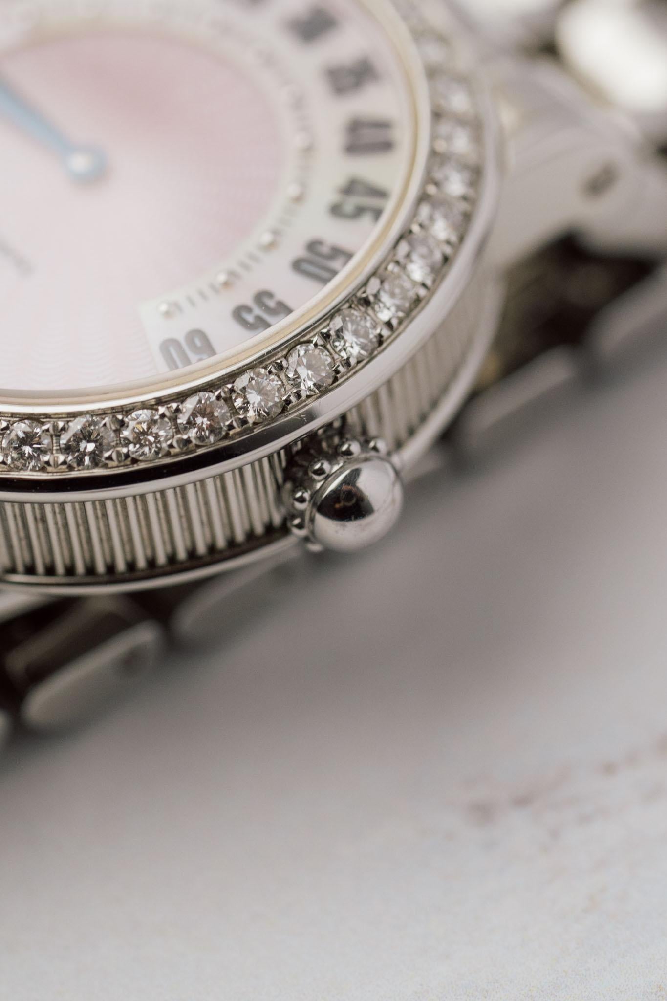 Gerald Genta	Retro G.3624 Pink Mother of Pearl Diamond Jump Hour 1990er Jahre im Angebot 5