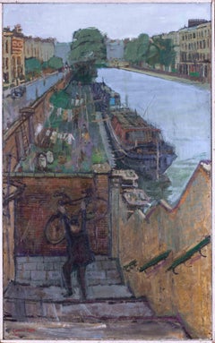 British, mid century oil painting by Gerald Rose of London canal