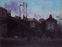 British, mid century oil painting by Gerald Rose of London tube station