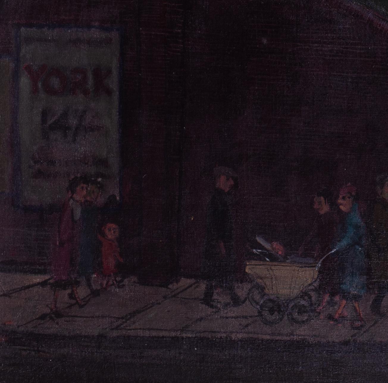 British, mid century oil painting by Gerald Rose of London tube station For Sale 2