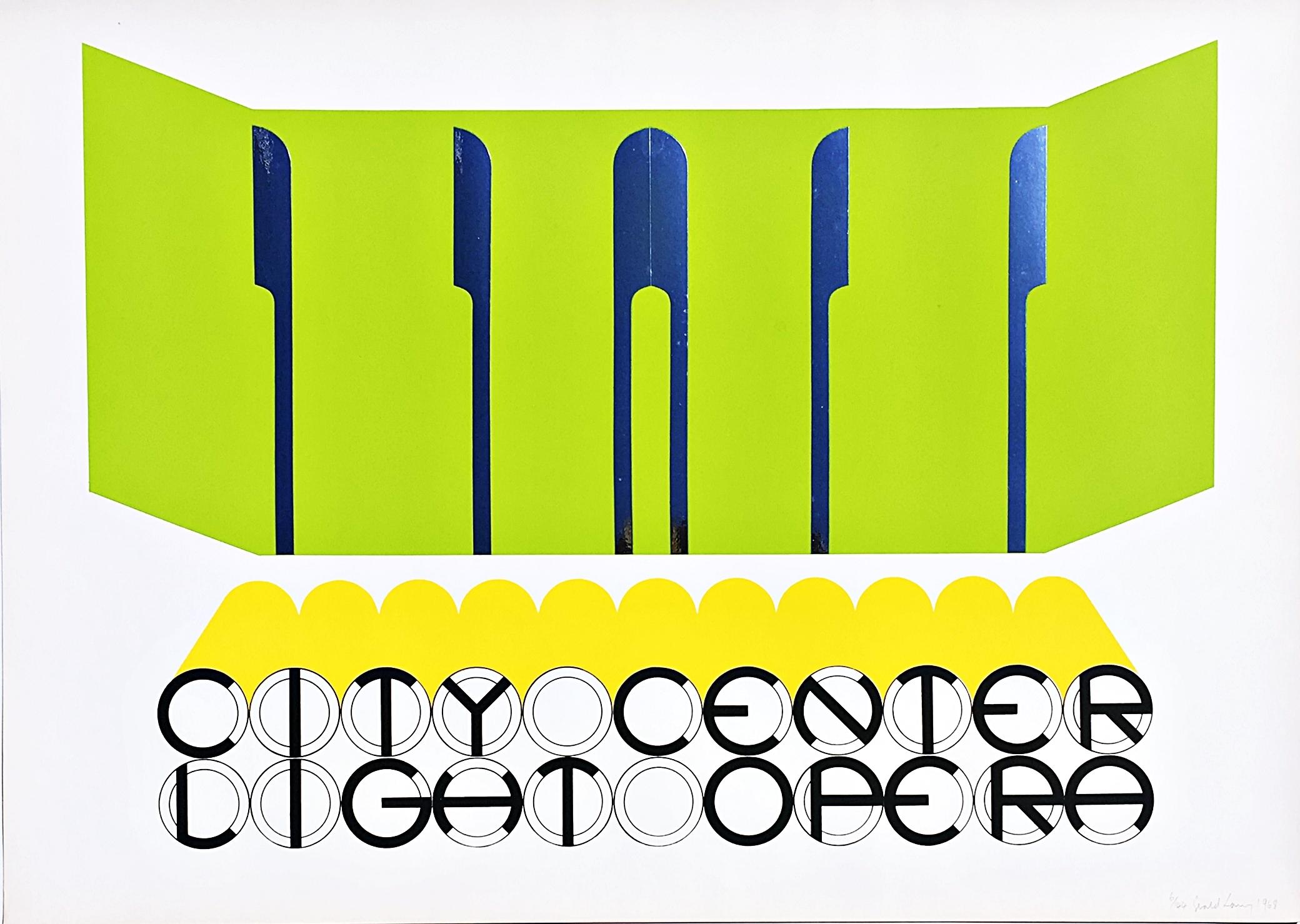 Gerald Laing 
City Center Light Opera, 1968
Lime colored Screenprint on die-cut Mylar
Hand signed, numbered 6/144 and dated in pencil on the front
25 × 35 inches
Unframed

Gerald Laing Biography
Born in 1936, Gerald Laing attended the Royal Military