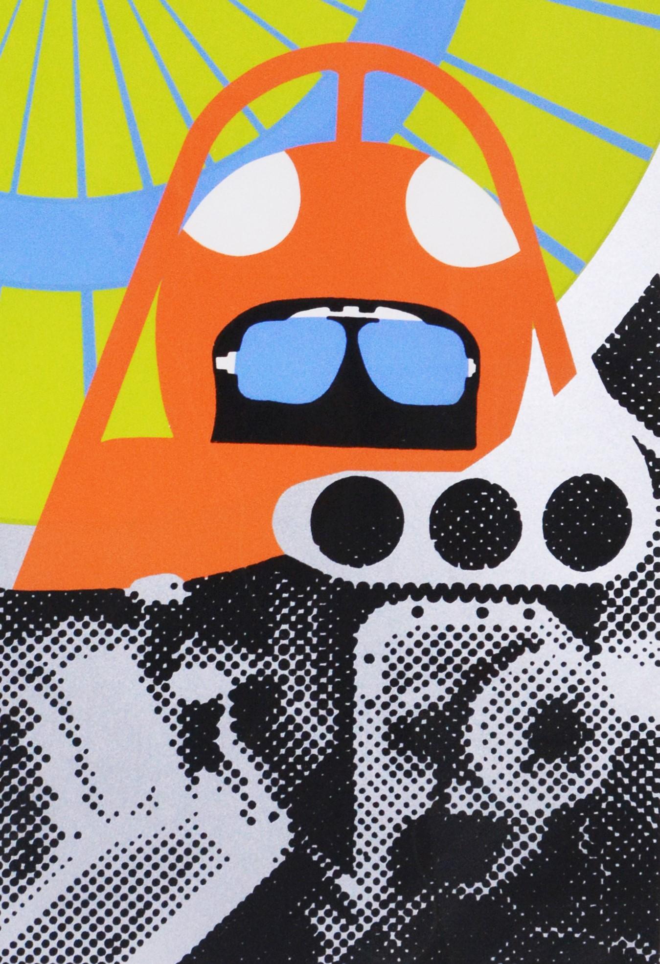 Screenprint in colours, 1968, on smooth wove paper, signed by Gerald Laing in pencil lower right and numbered from the limited edition of 150 lower left, printed and published by Gerald Laing with his blindstamp, sheet 89 cm x 58.6 cm.