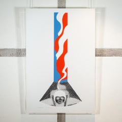 Pendolo, 1968 - Serigrafia grafica astratta in blu, bianco e rosso, 20° secolo