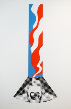 Pendulum, 1968 - Abstract Graphic Blue, White and Red Screenprint, 20th Century
