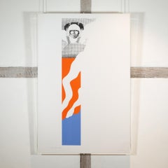 Pennon, 1968 - 20e siècle, sérigraphie abstraite graphique, blanc, bleu + orange