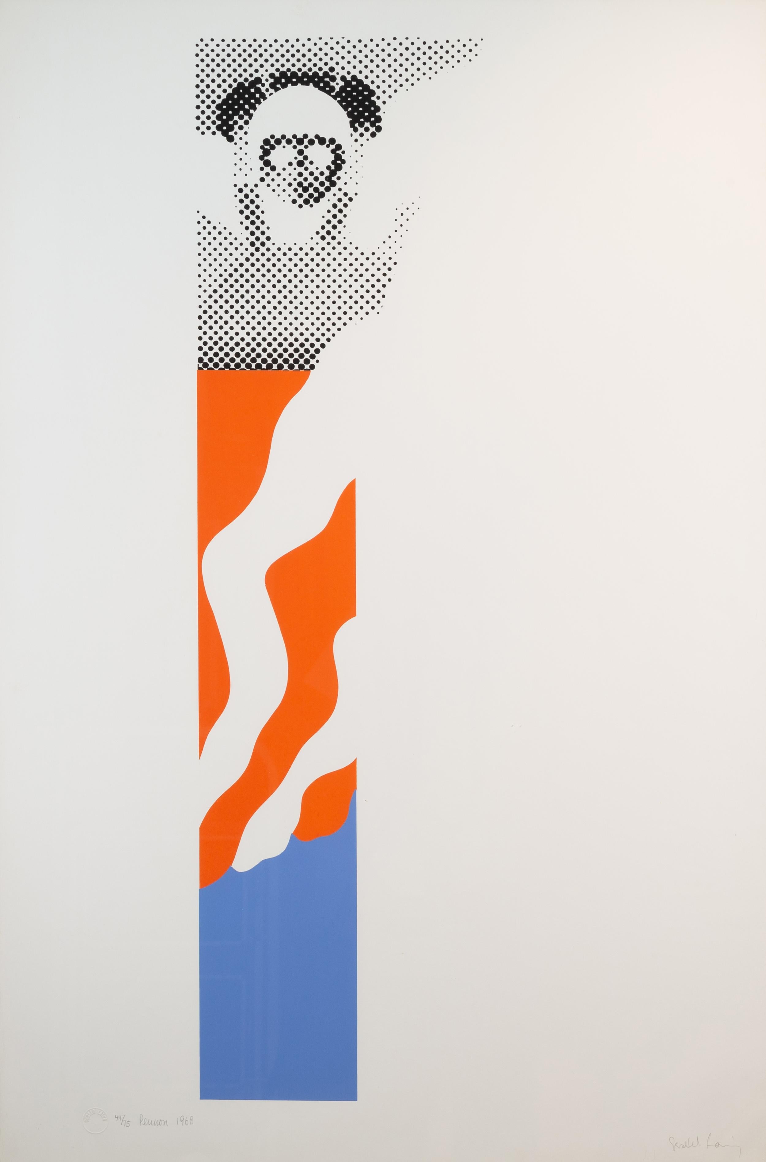 Pennon, 1968 - 20. Jahrhundert Grafik Abstrakter Siebdruck, Weiß, Blau + Orange – Print von Gerald Laing