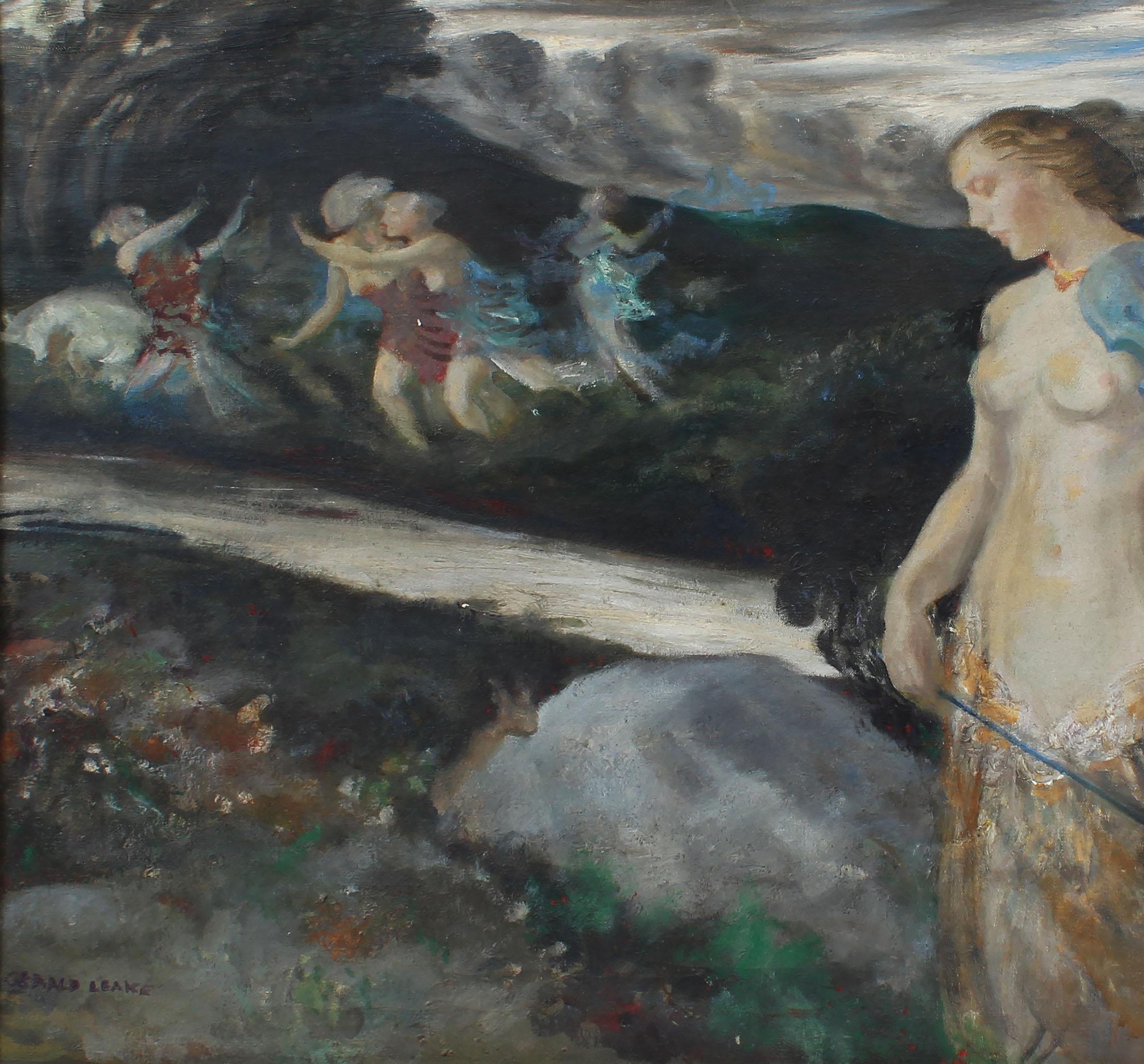 The Siren Song, Surrealist Landscape with Nude Figures by Gerald Leake 1