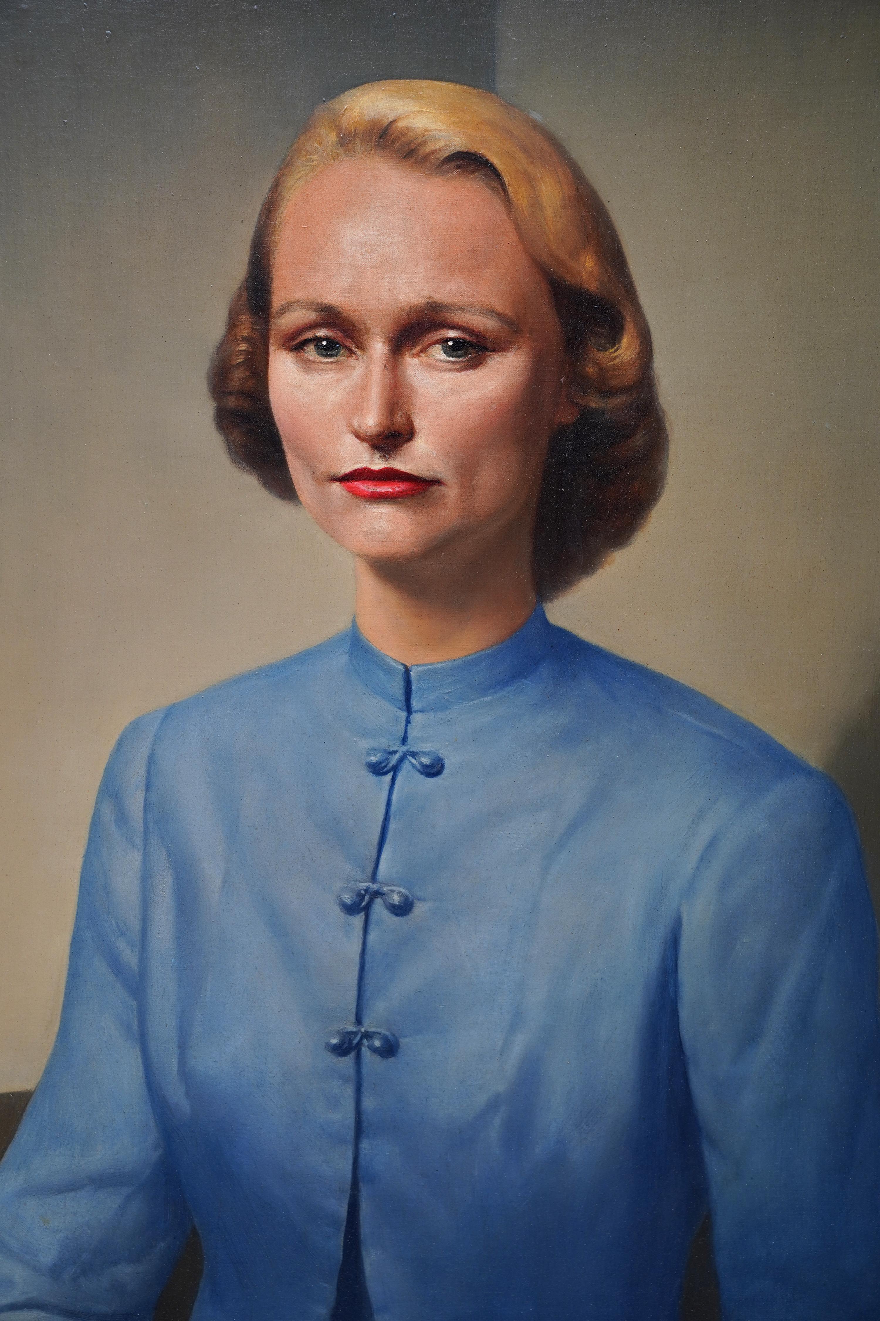 Portrait de Hope G. Simpson - Peinture à l'huile d'art britannique de 1952 représentant un portrait de femme - Gris Portrait Painting par Gerald Leslie Brockhurst
