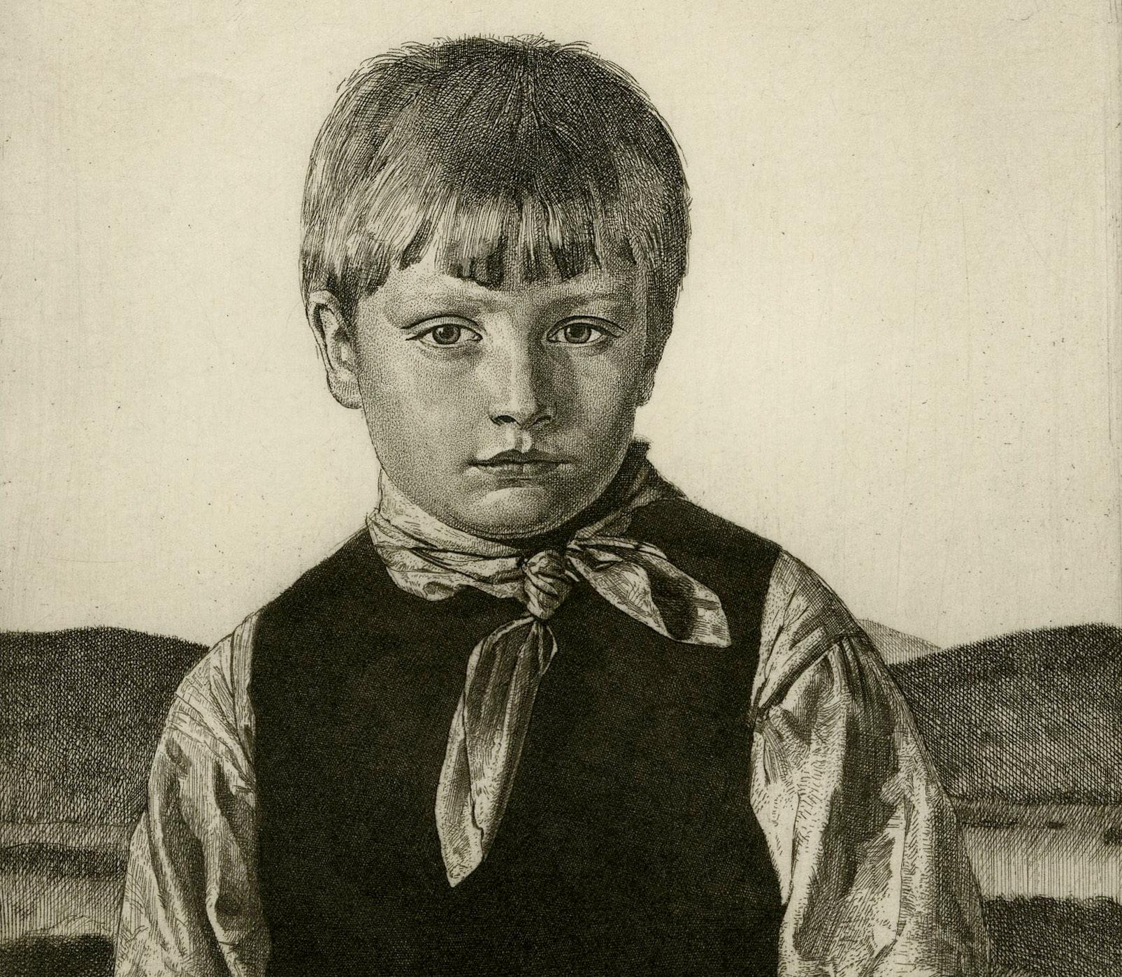 Amberley Boy, No. 2 - Beige Figurative Print by Gerald Leslie Brockhurst