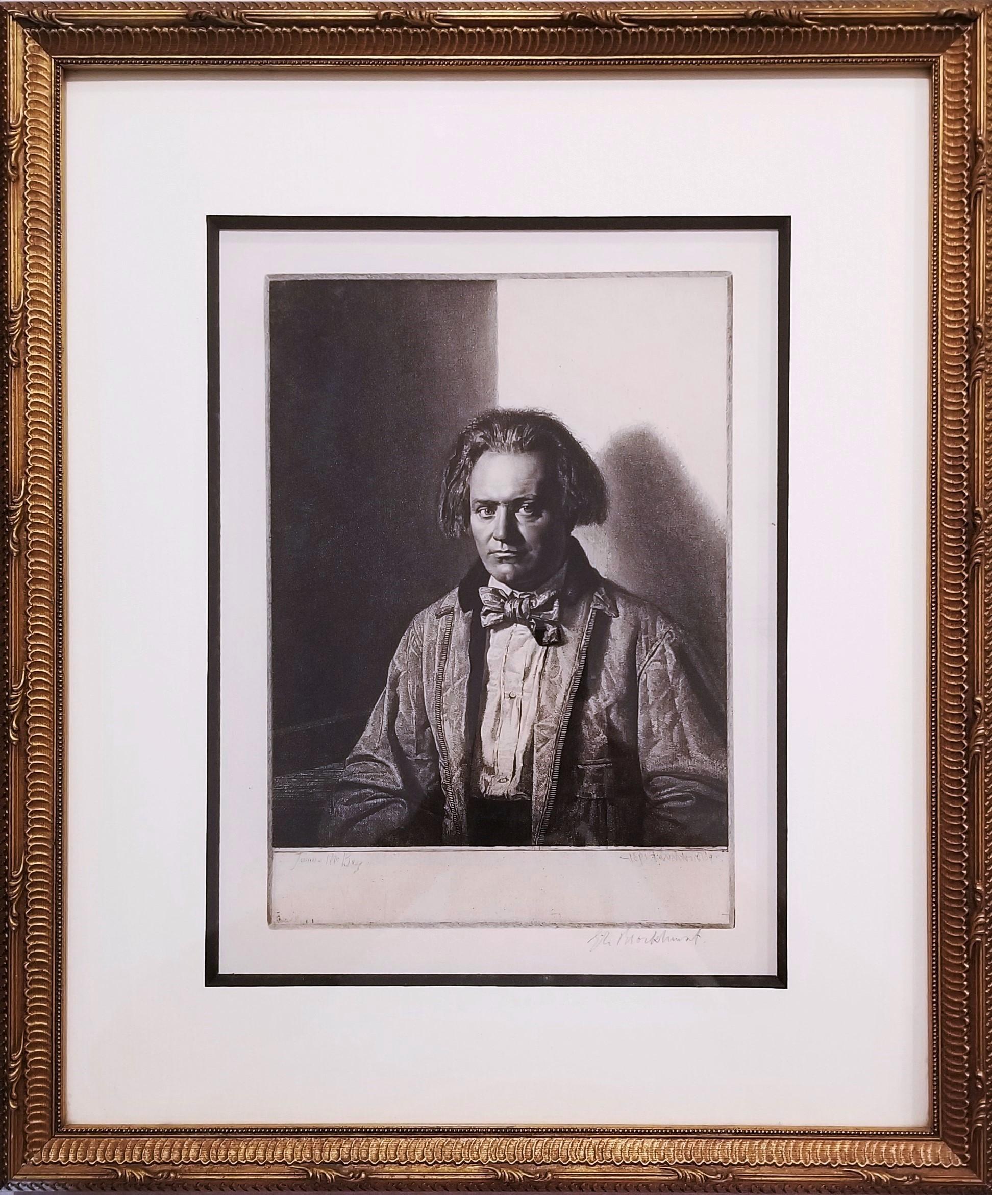 James McBey /// Gerald Leslie Brockhust British Modern Portrait Etching Face Art - Print by Gerald Leslie Brockhurst