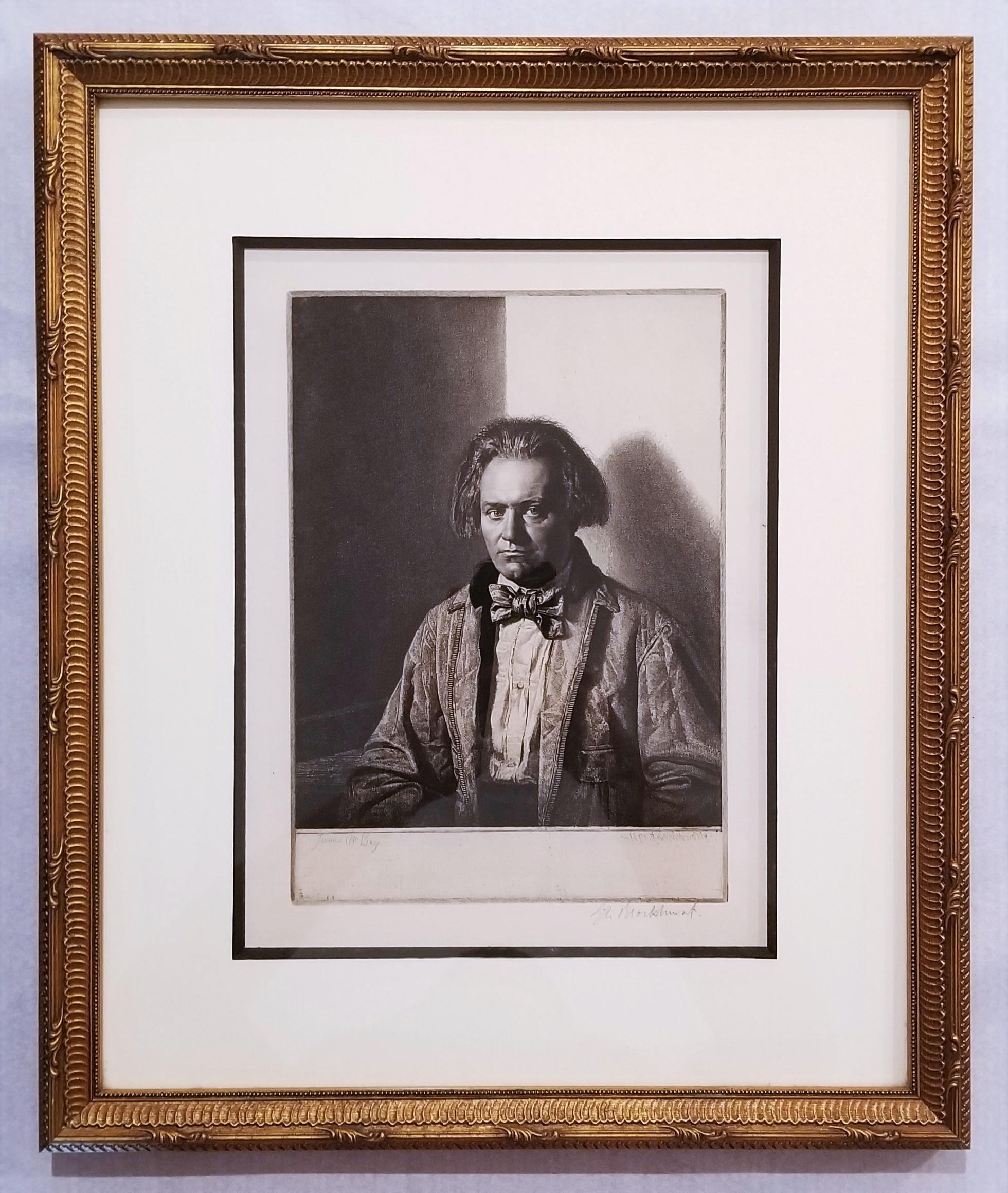 James McBey /// Gerald Leslie Brockhust, portrait moderne britannique, gravure de visage - Moderne Print par Gerald Leslie Brockhurst