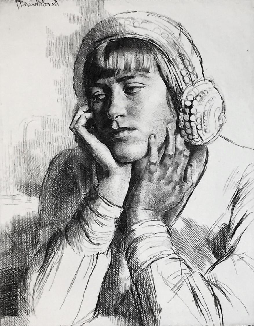 Le Beguin (Anaïs) - Gris Portrait Print par Gerald Leslie Brockhurst