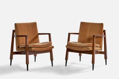 Gerald Luss, Armchairs, Walnut, Velvet, Metal, USA, 1950s