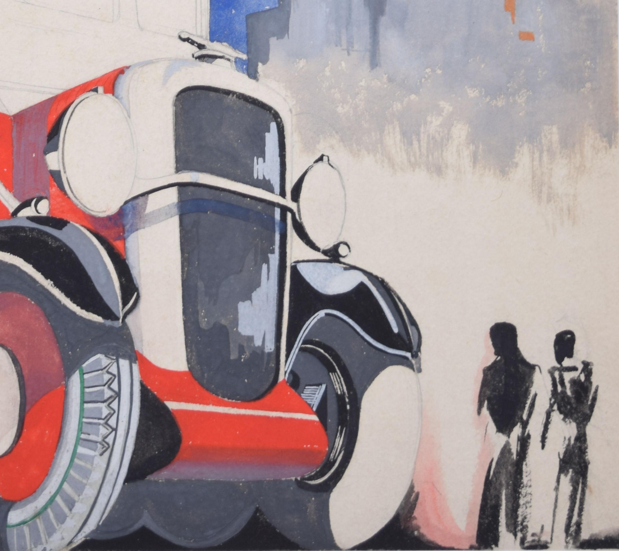 Machine-Age Bus 1930s Art Deco gouache design by Mac Spink 1