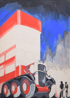 Machine-Age Bus 1930s Art Deco gouache design by Mac Spink