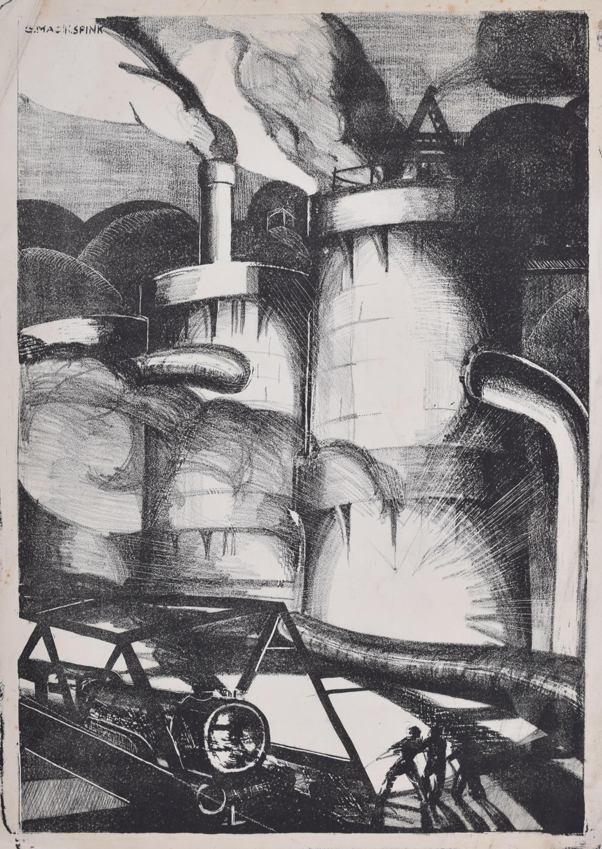 Industrielle Szene mit Steam-Locomotive-Druck von Gerald Mac Spink