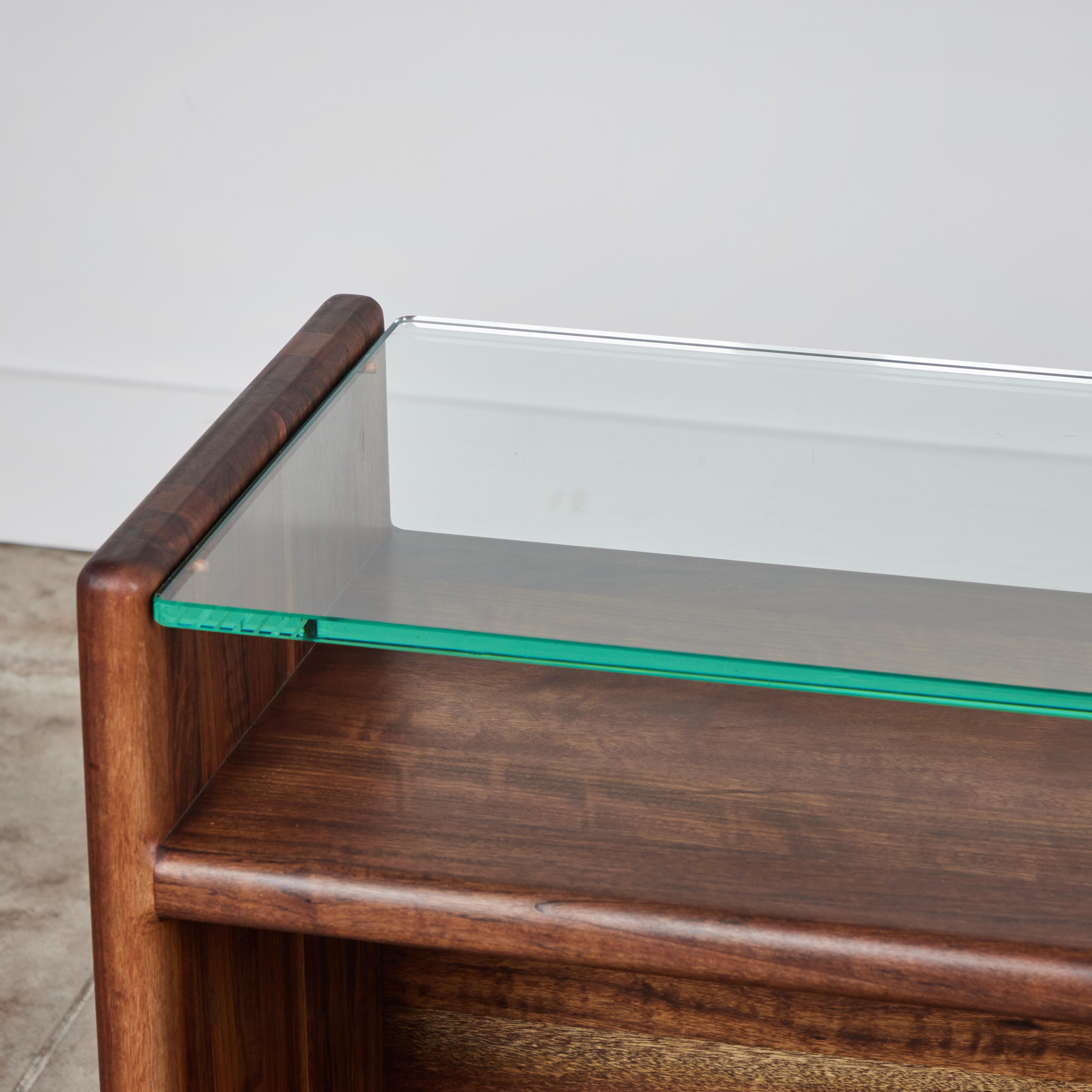 Gerald McCabe Console in Shedua with Glass Top For Sale 2