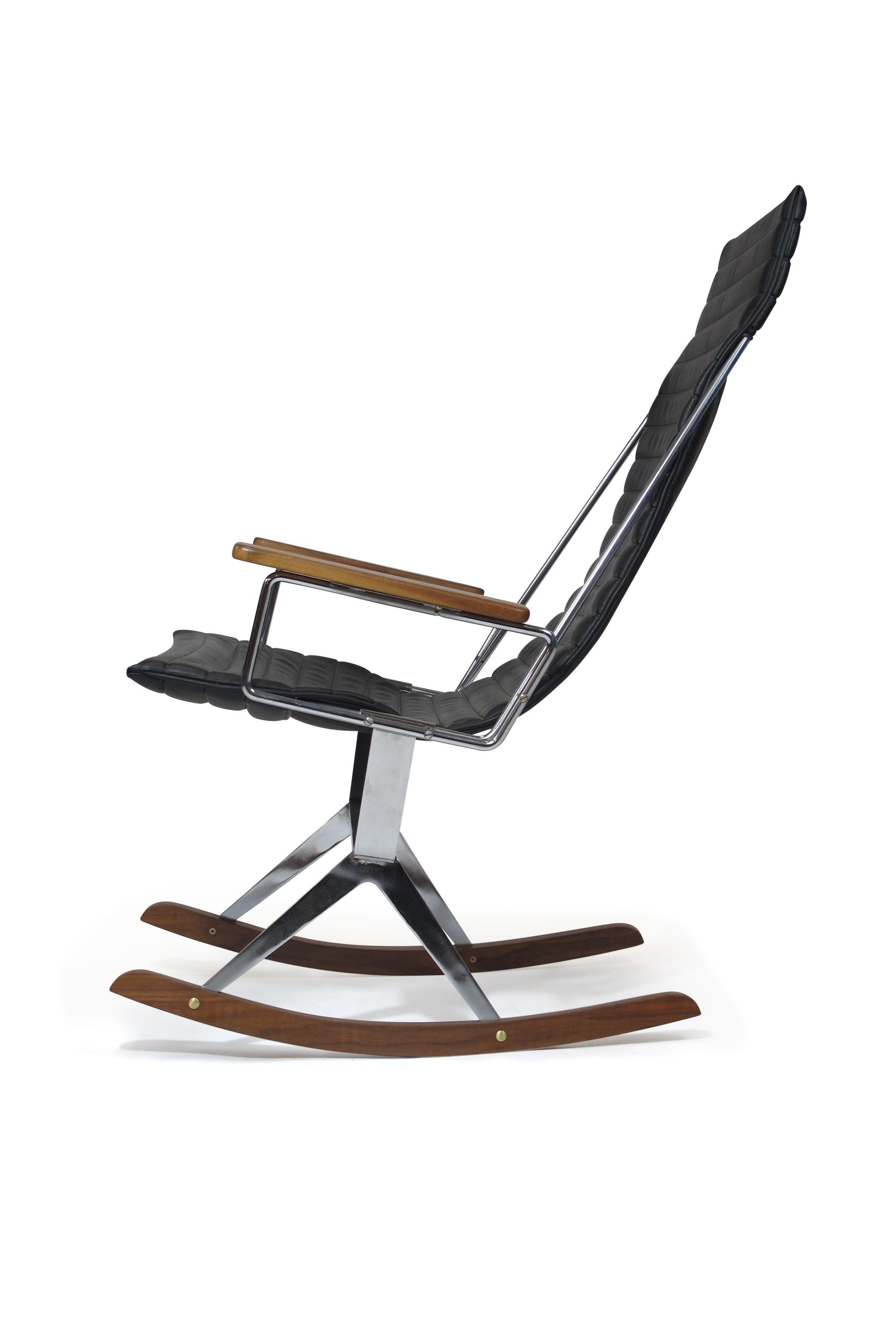 Mid-Century Modern Gerald McCabe for Brown Saltman Steel and Walnut Rocking Chair For Sale