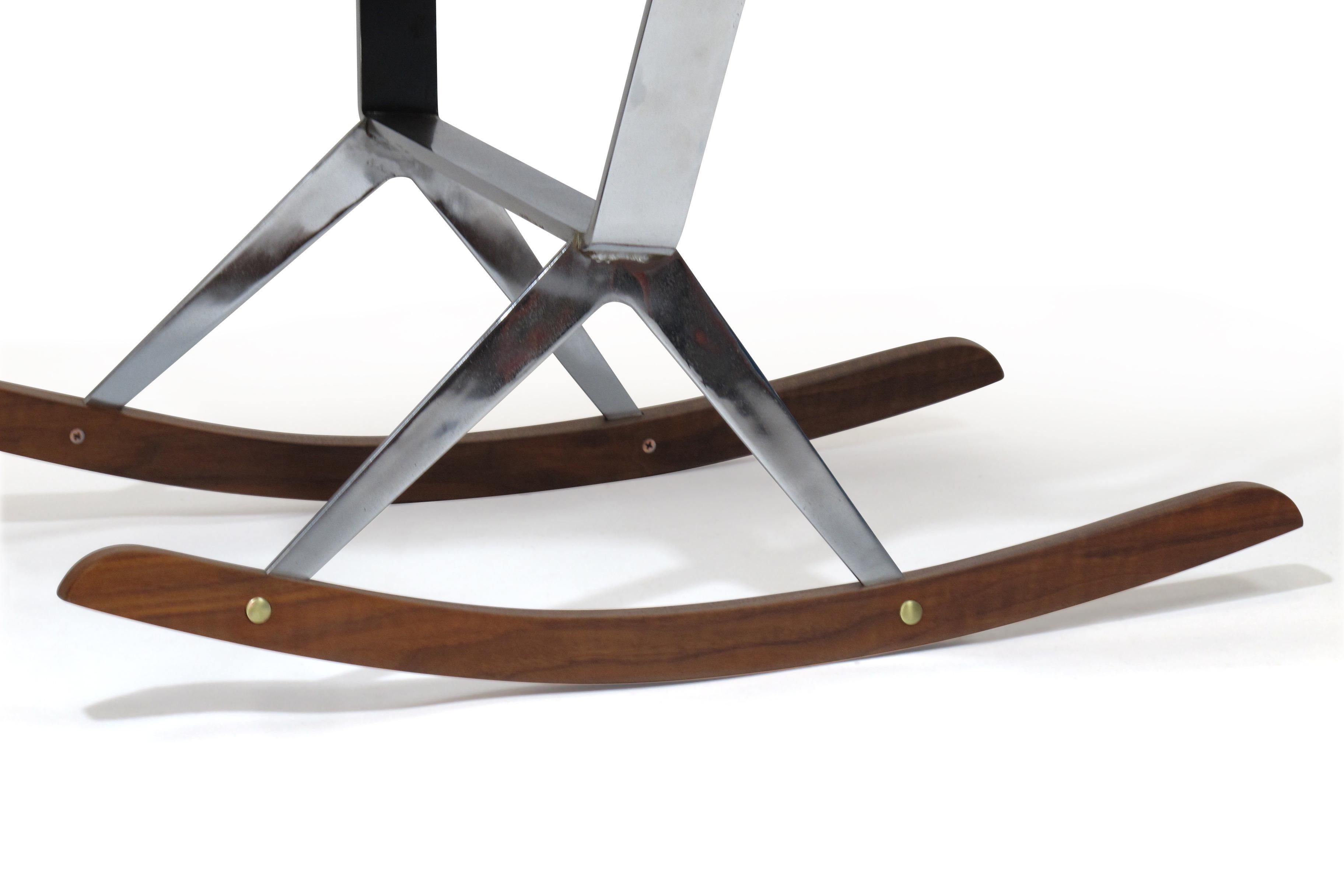 Polished Gerald McCabe for Brown Saltman Steel and Walnut Rocking Chair For Sale