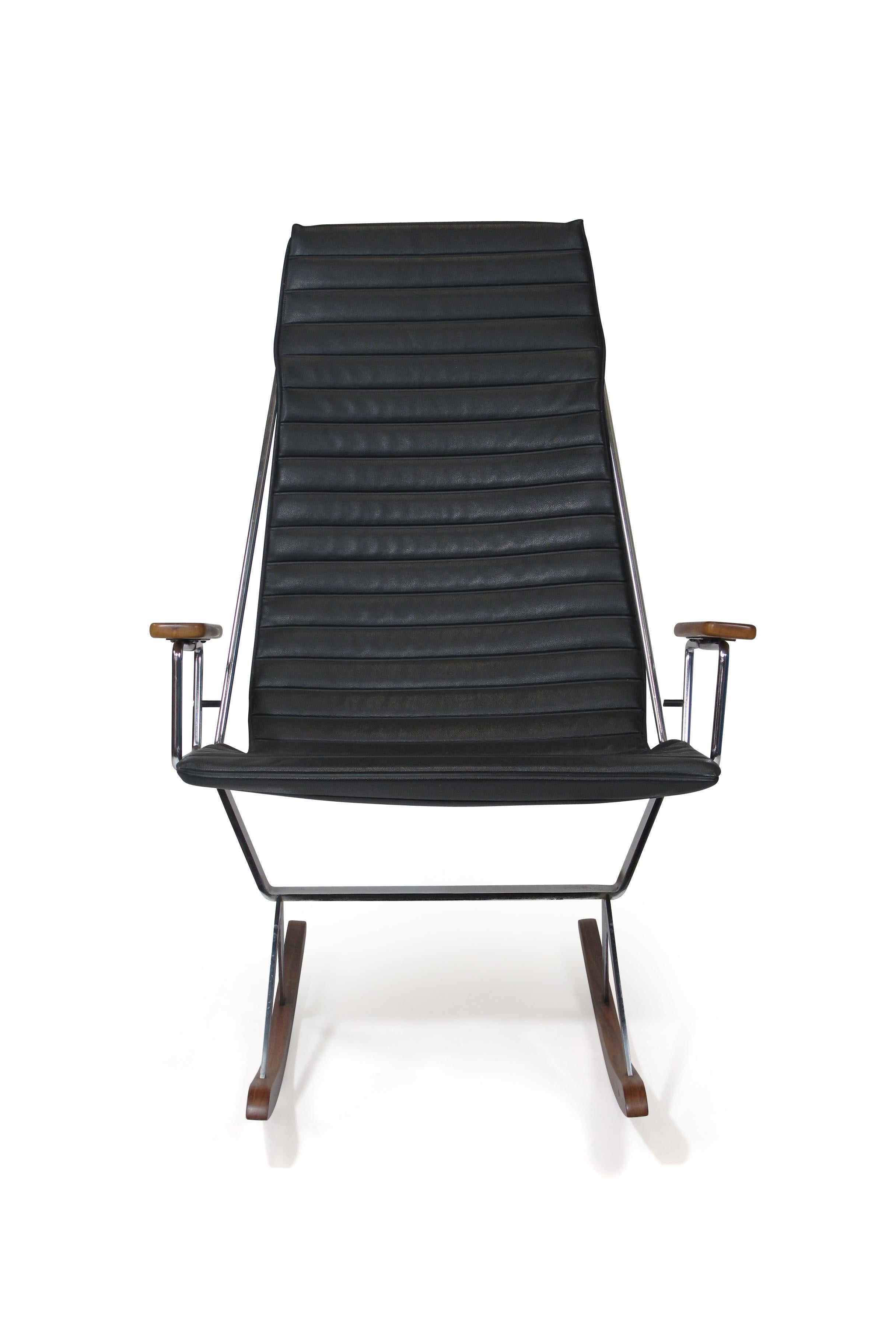 20th Century Gerald McCabe for Brown Saltman Steel and Walnut Rocking Chair For Sale