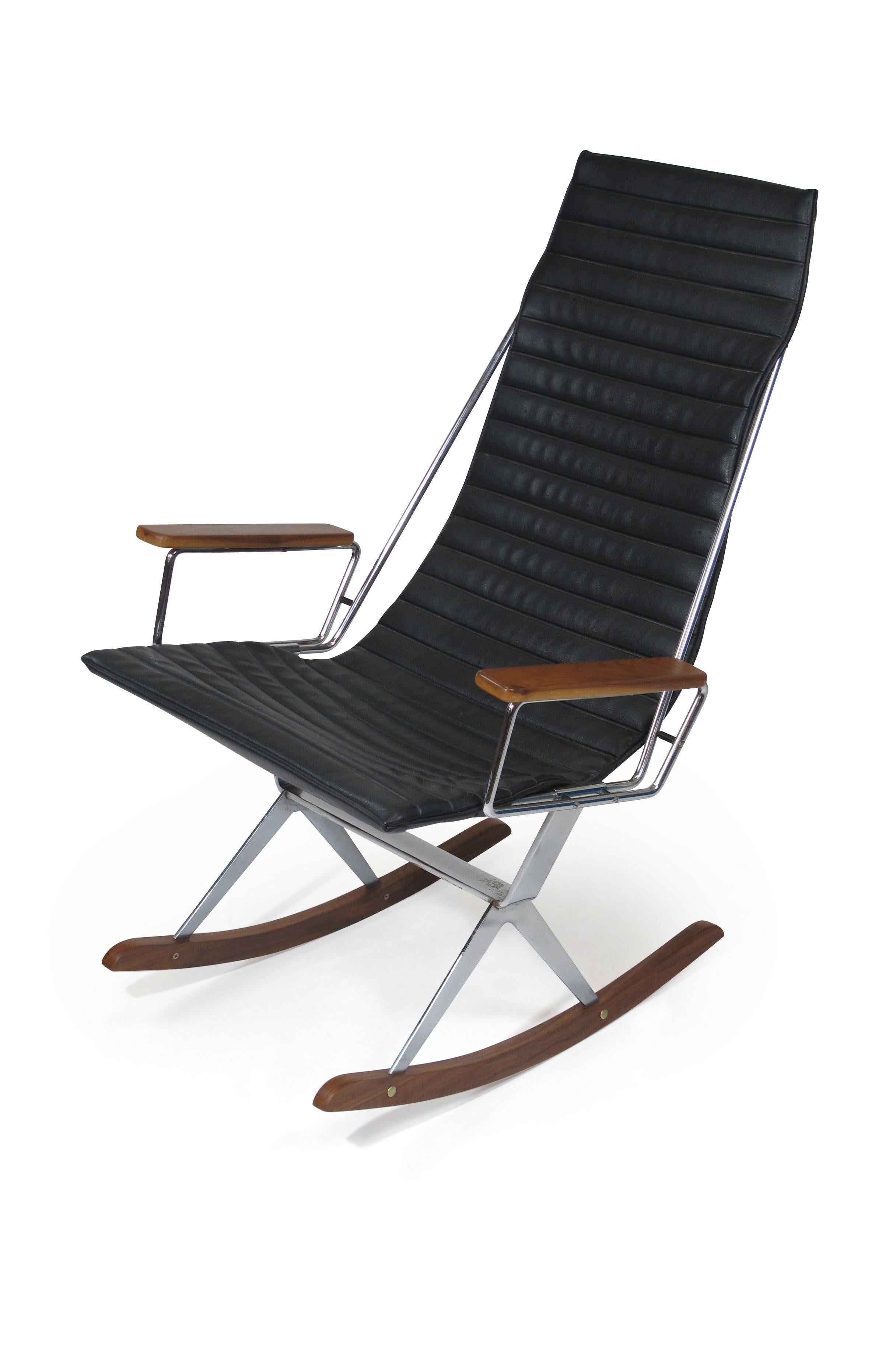 Gerald McCabe for Brown Saltman Steel and Walnut Rocking Chair For Sale 1