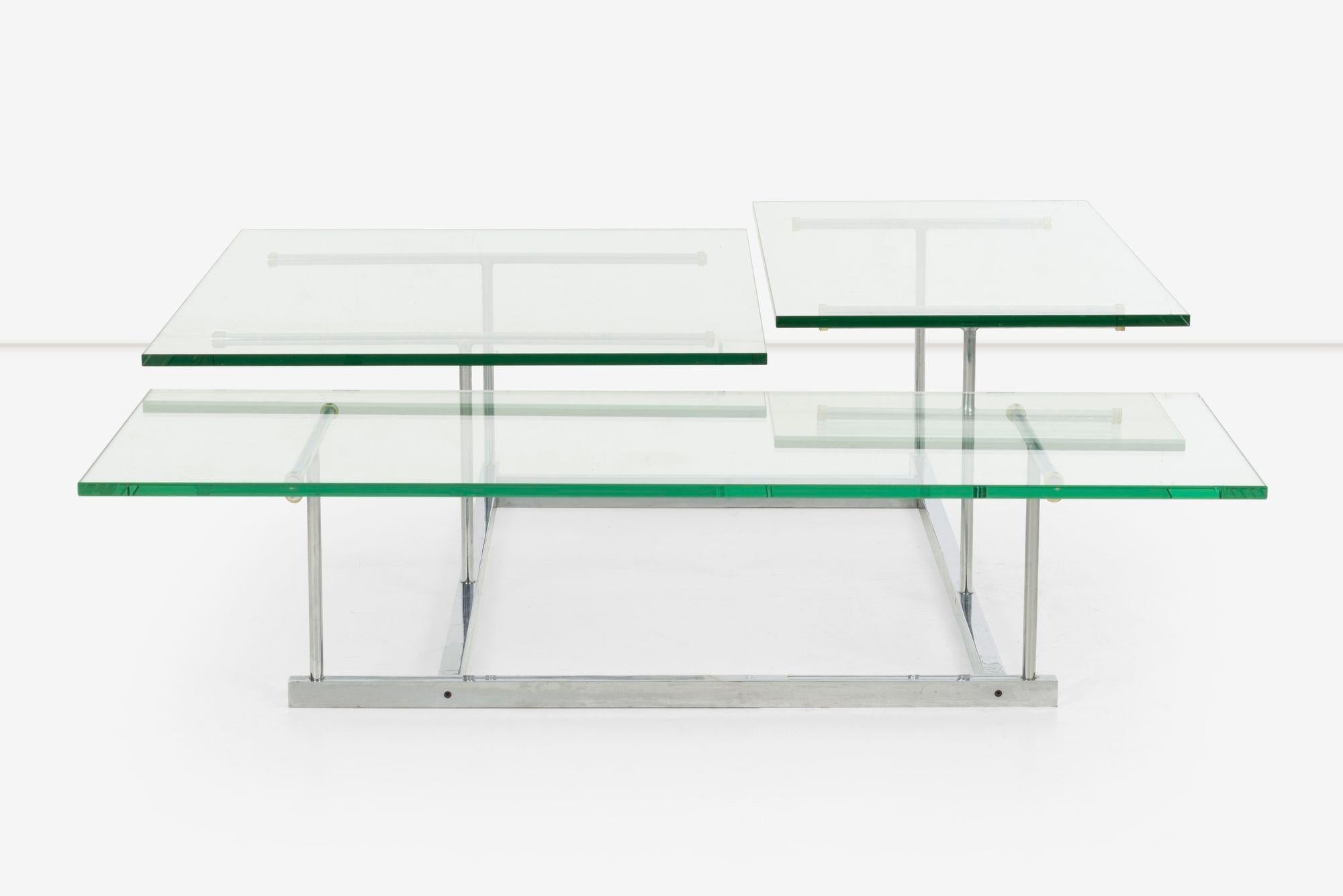 Gerald McCabe for Orange Crate Custom 3 level Steel and Glass Low Table For Sale 7