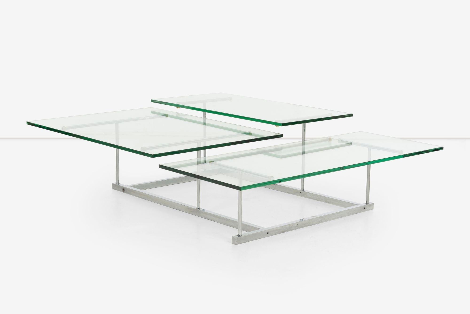 Gerald McCabe for Orange Crate Custom 3 level Steel and Glass Low Table For Sale 8