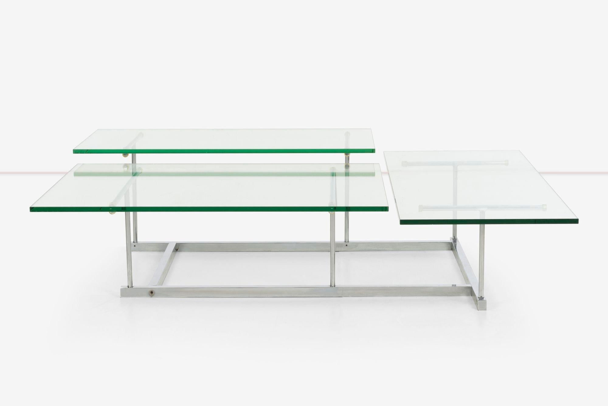 Modern Gerald McCabe for Orange Crate Custom 3 level Steel and Glass Low Table For Sale