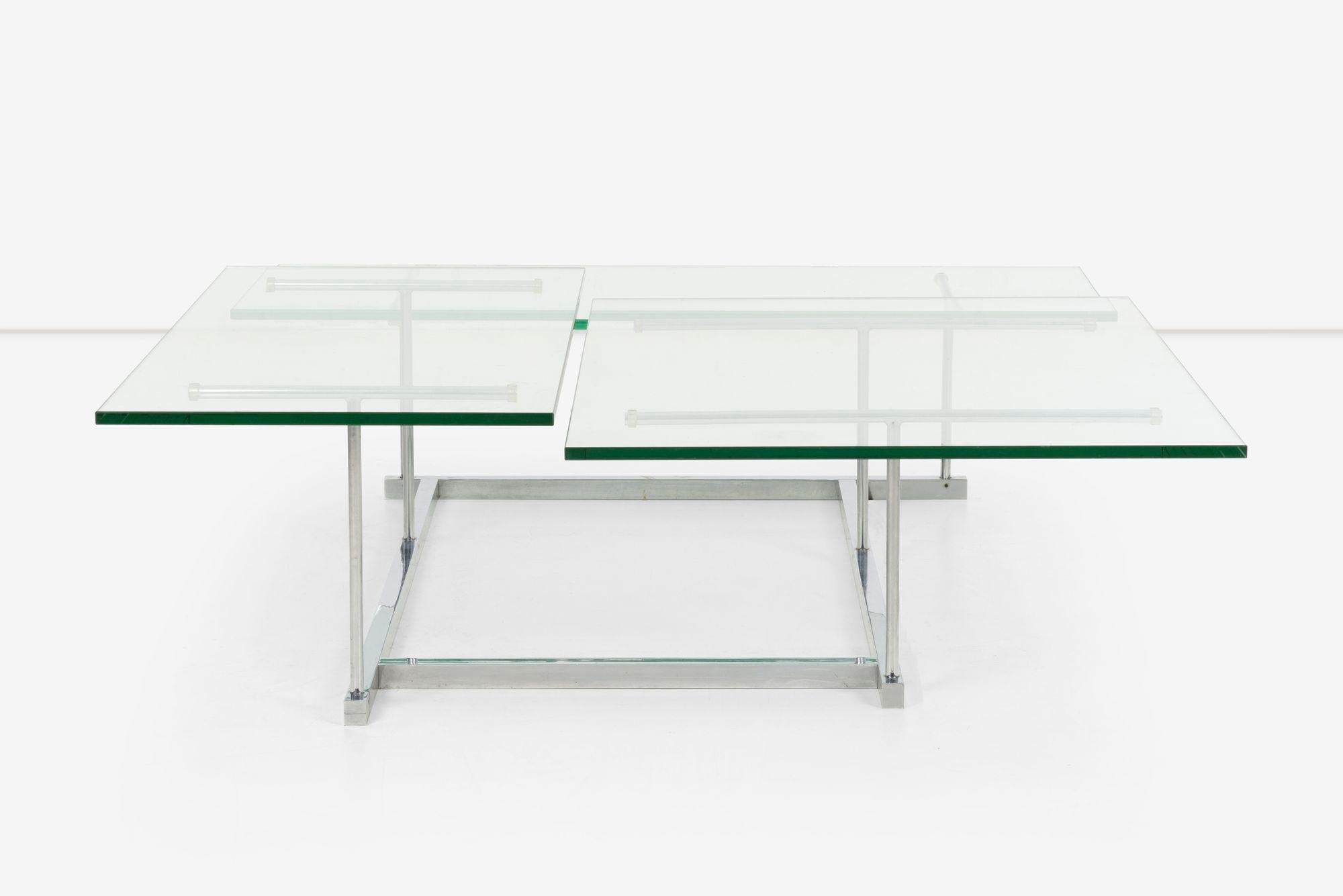 Gerald McCabe for Orange Crate Custom 3 level Steel and Glass Low Table In Excellent Condition For Sale In Chicago, IL
