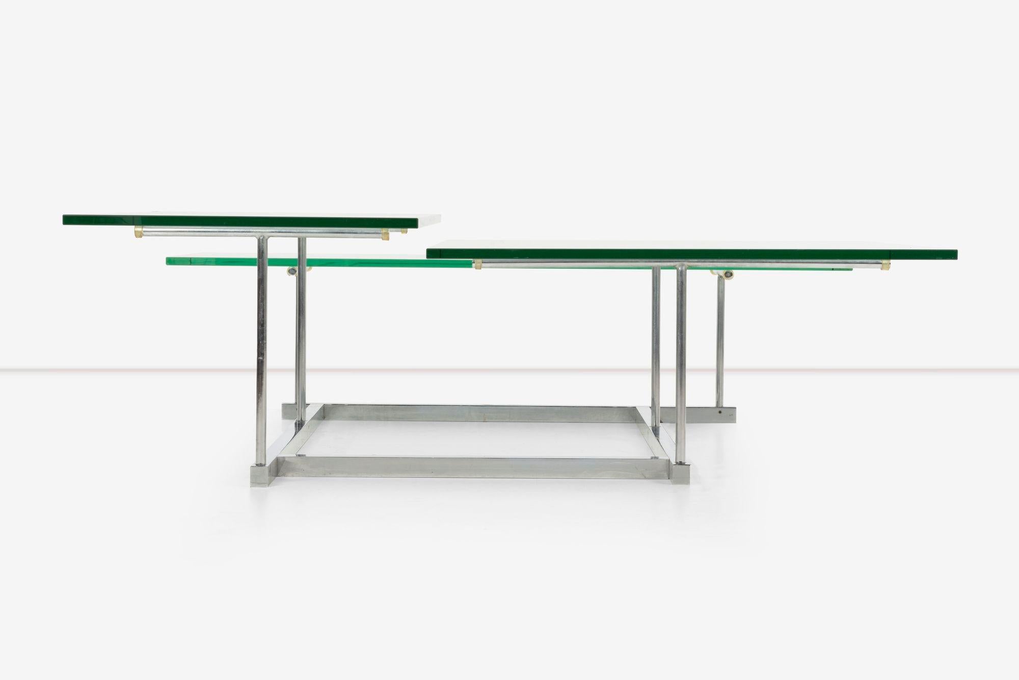 Late 20th Century Gerald McCabe for Orange Crate Custom 3 level Steel and Glass Low Table For Sale