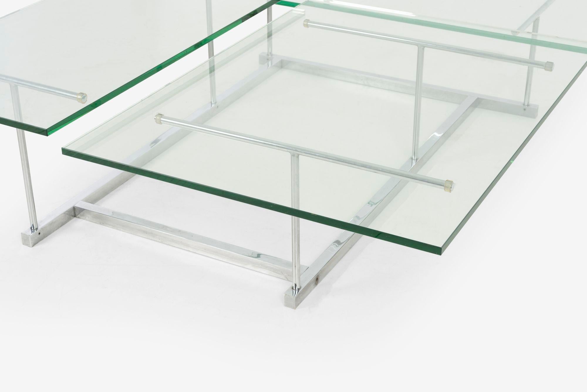 Gerald McCabe for Orange Crate Custom 3 level Steel and Glass Low Table For Sale 1