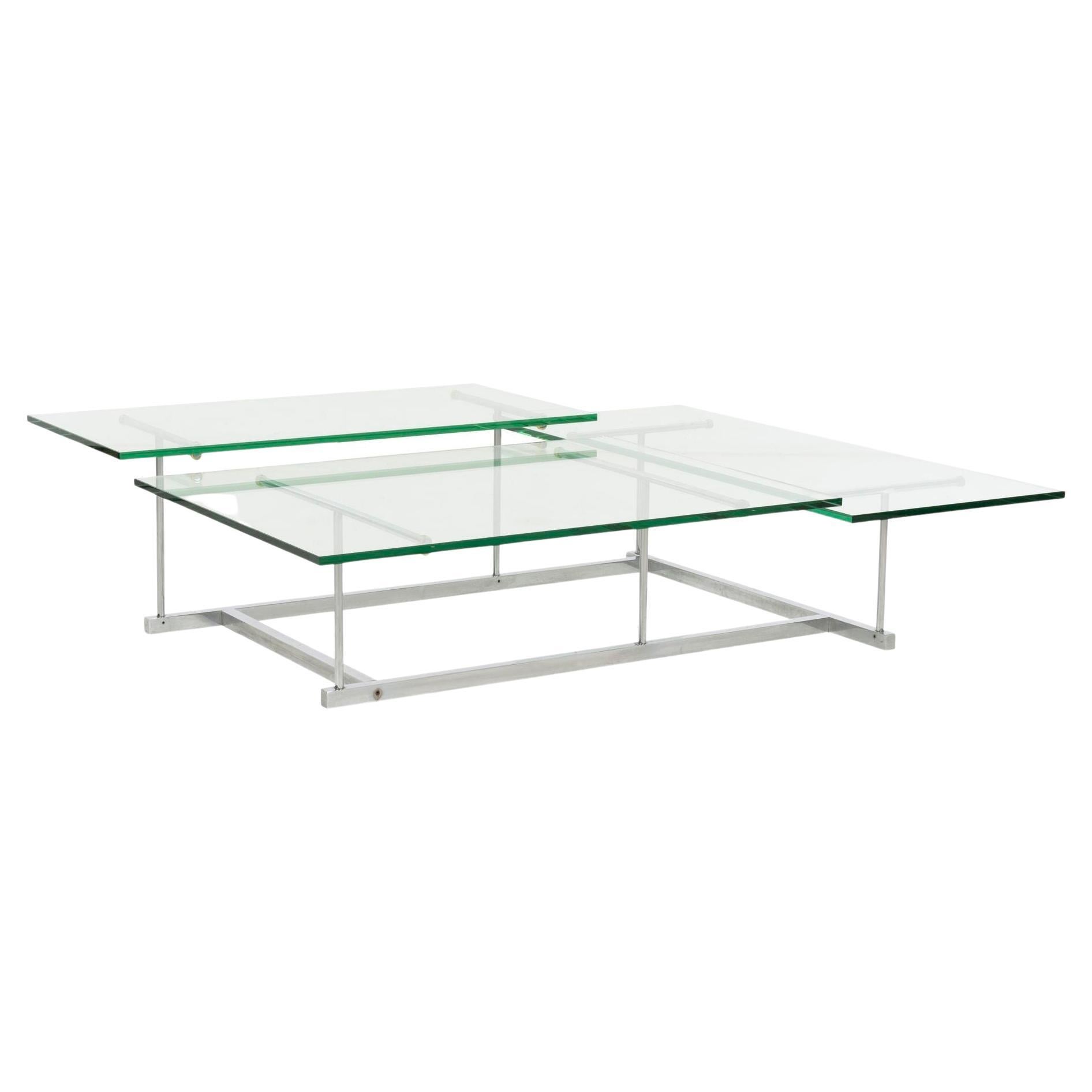 Gerald McCabe for Orange Crate Custom 3 level Steel and Glass Low Table For Sale