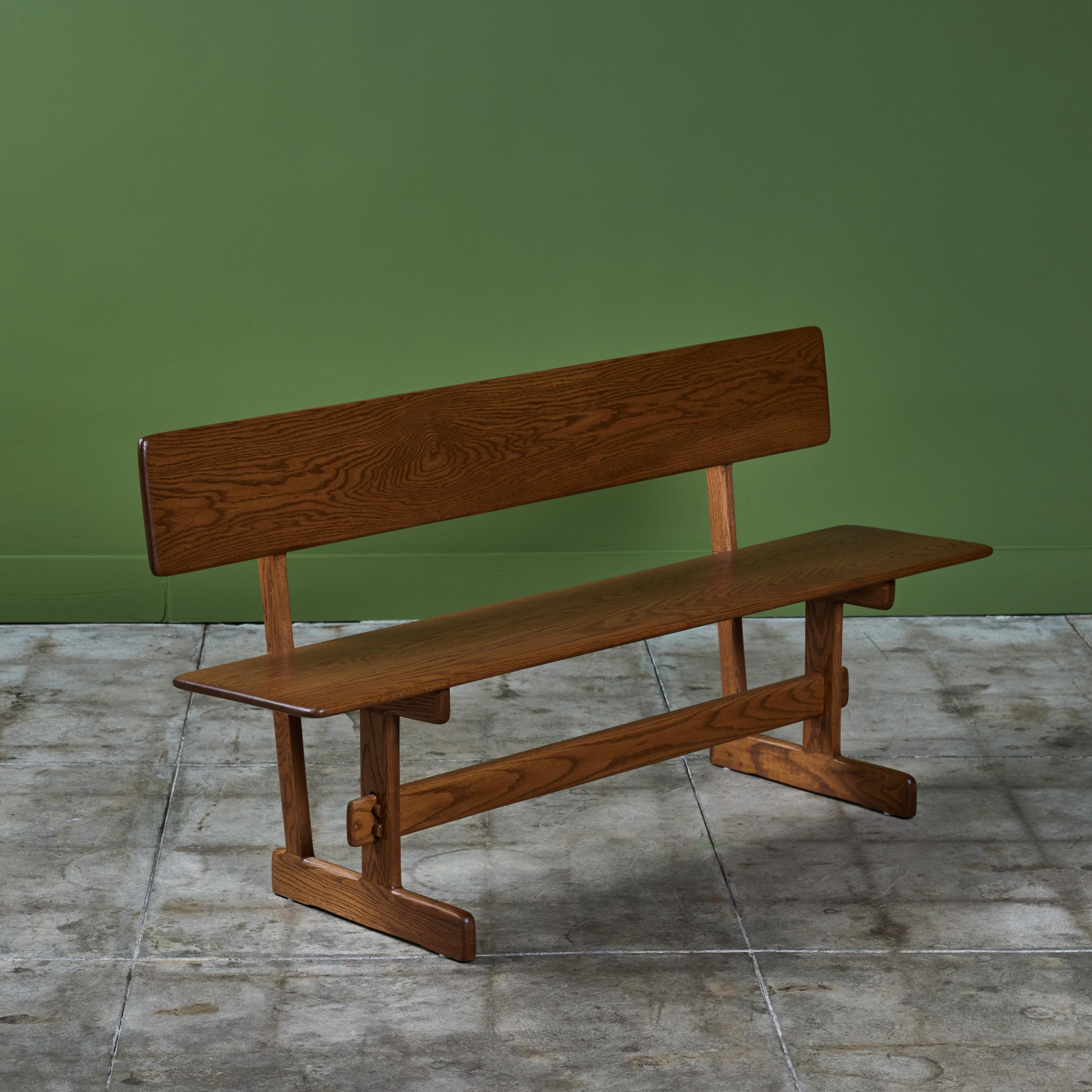 Gerald McCabe Oak Trestle Bench In Excellent Condition For Sale In Los Angeles, CA