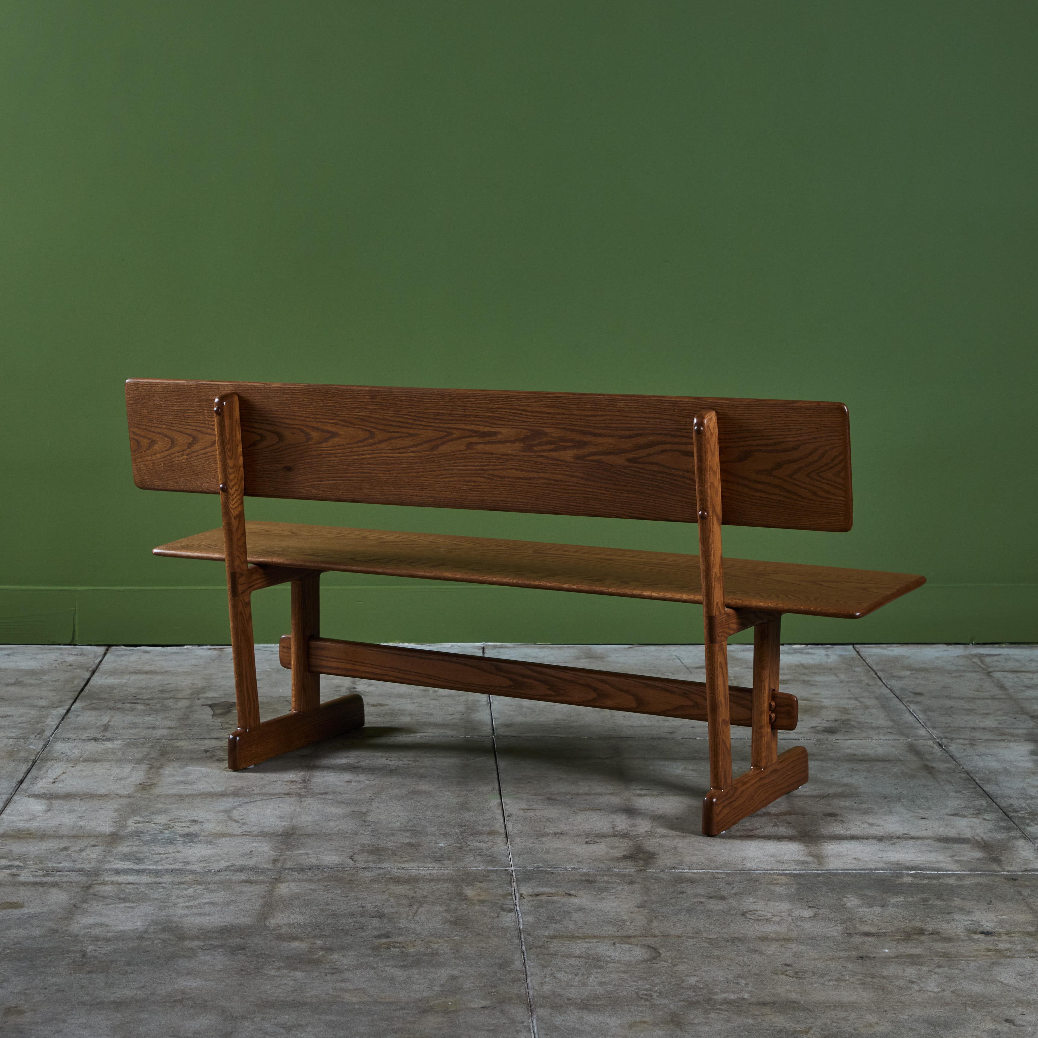 Late 20th Century Gerald McCabe Oak Trestle Bench For Sale