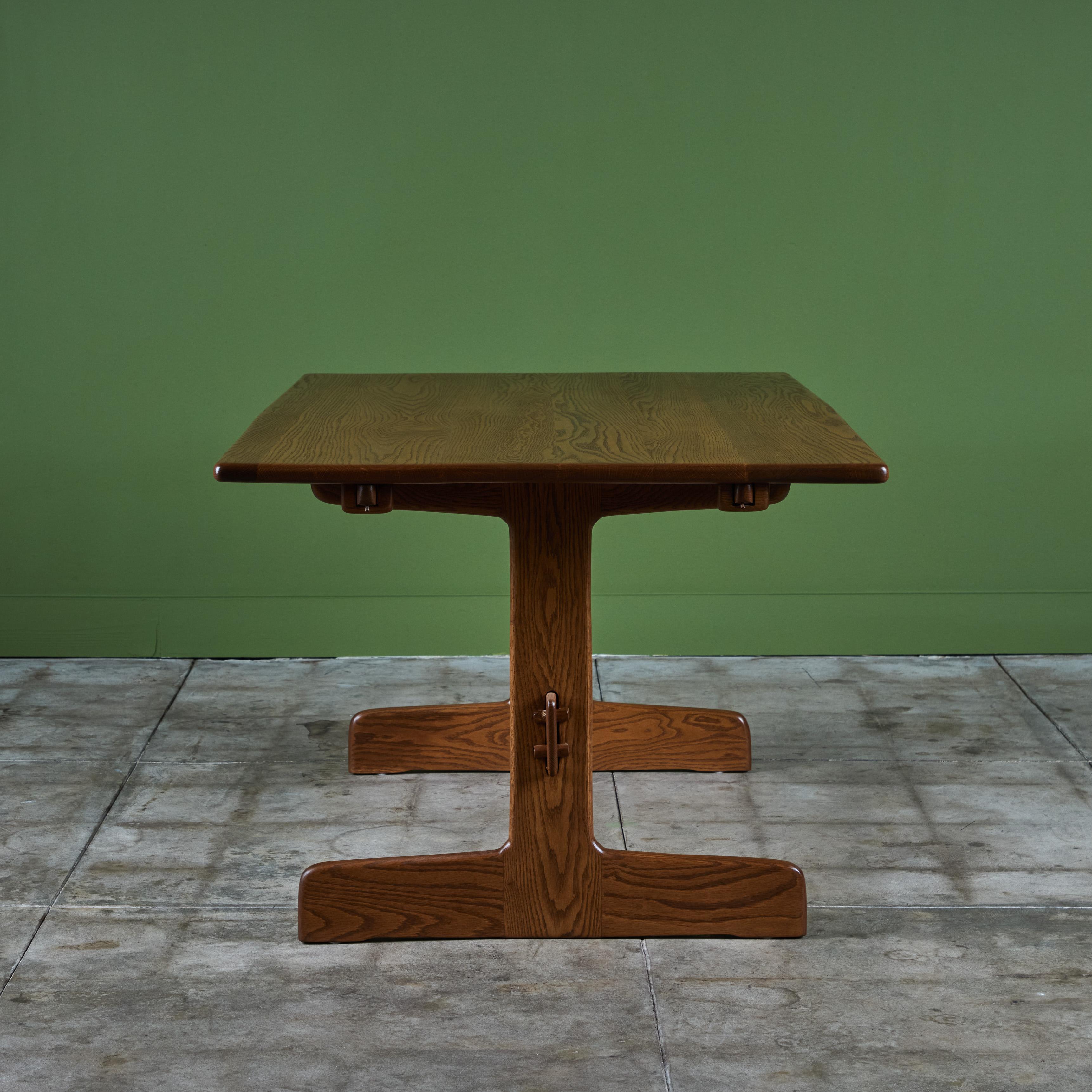 Late 20th Century Gerald McCabe Oak Trestle Dining Table For Sale